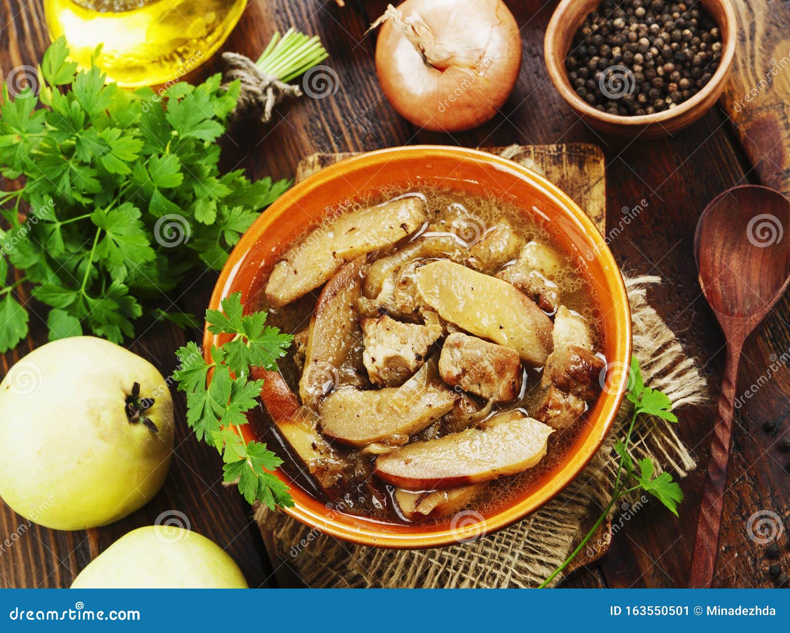 Stew meat with quince stock image. Image of delicacy 163550501