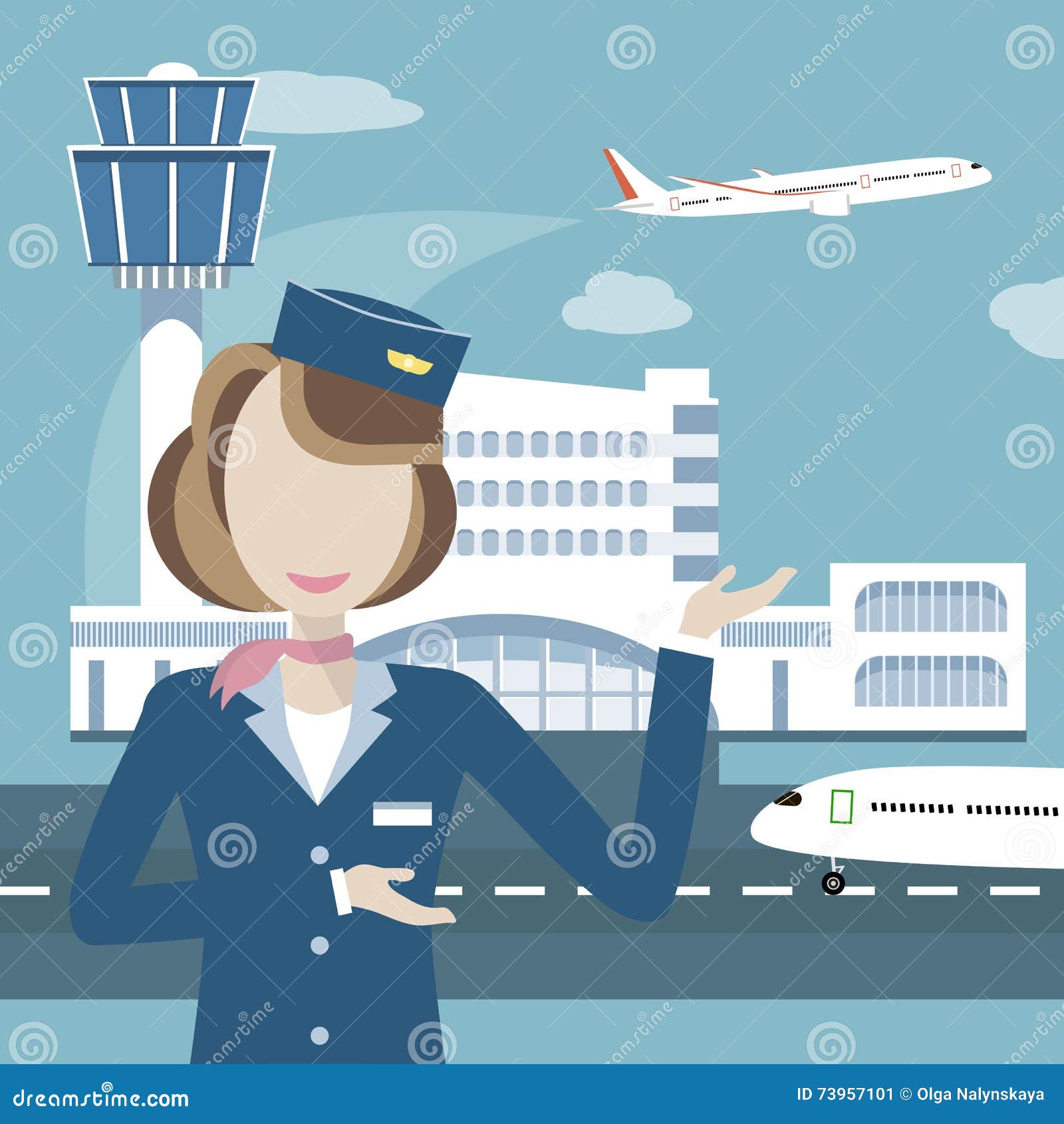 Stewardess on the Background of Airport and Aircraft Stock Vector ...