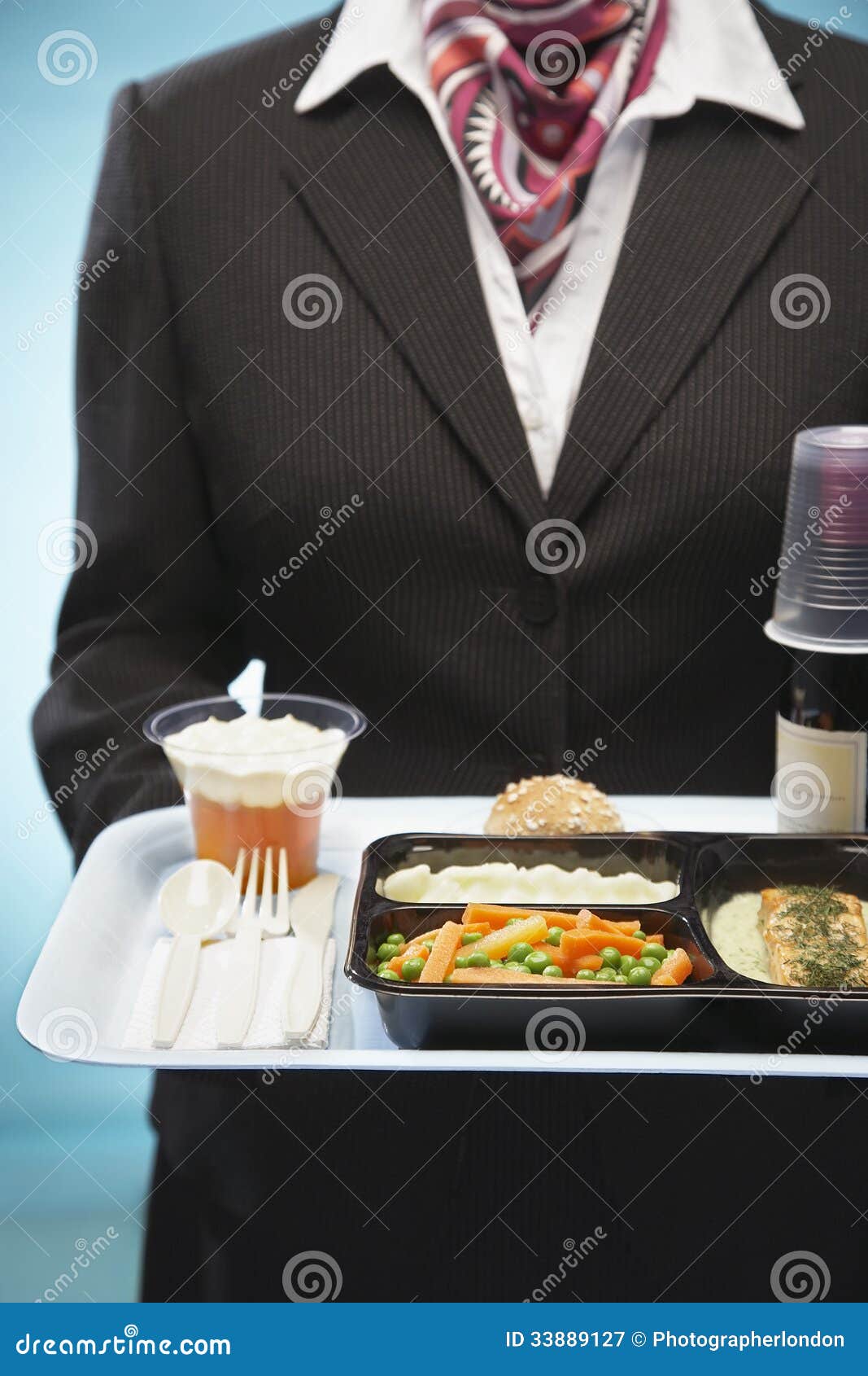 Stewardess Holding Tray with Airplane Food Stock Image Image of