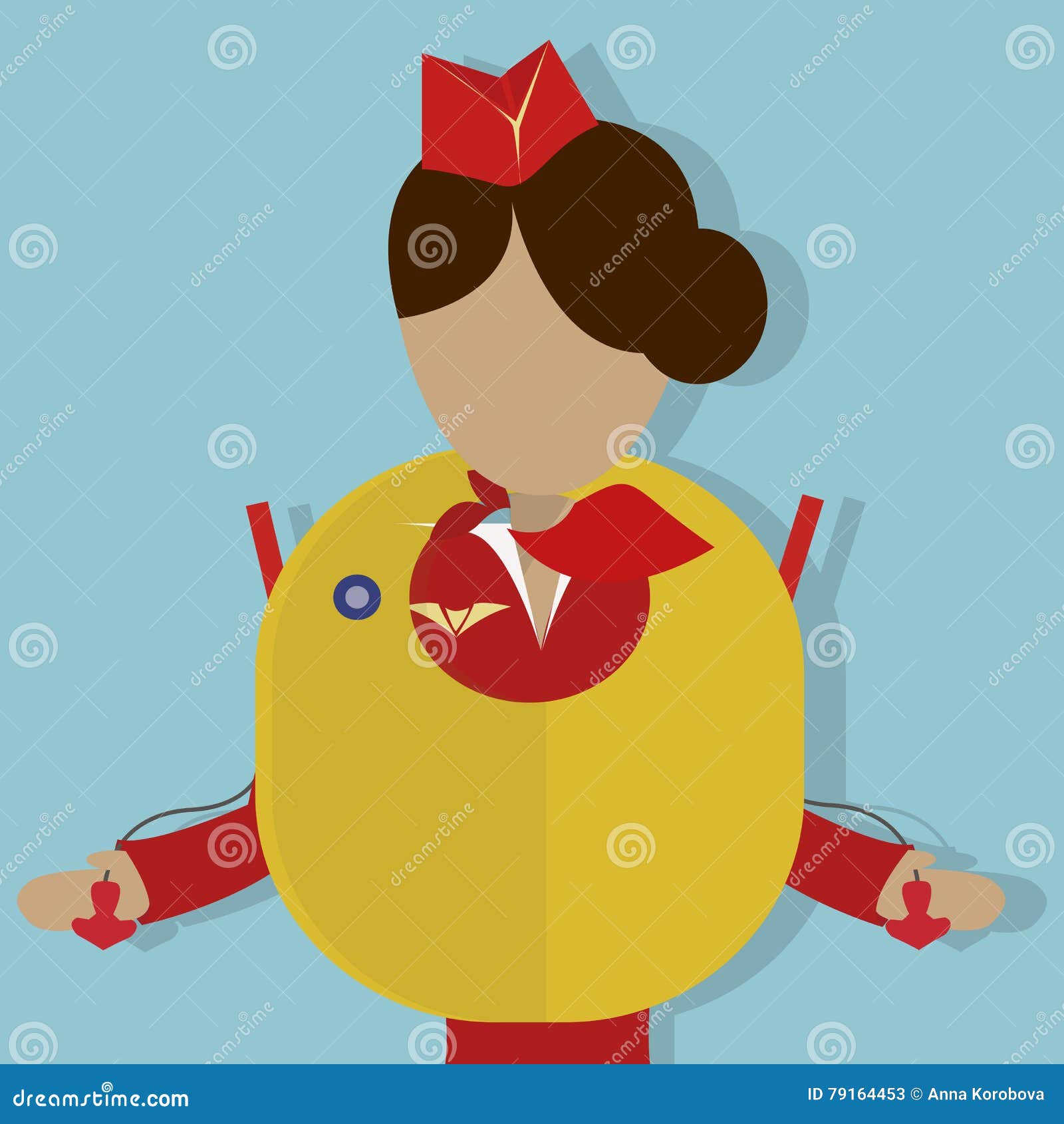 stewardess shows how to use the life vest