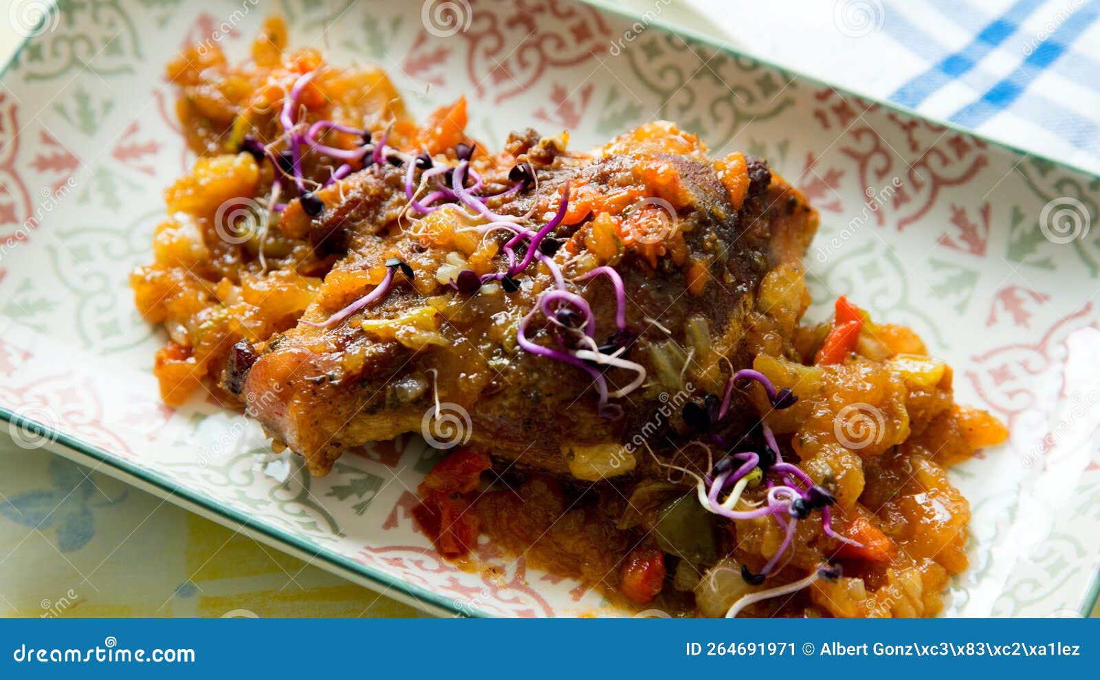 Stewed Beef Cheek with Red Wine Sauce and Vegetables. Stock Image