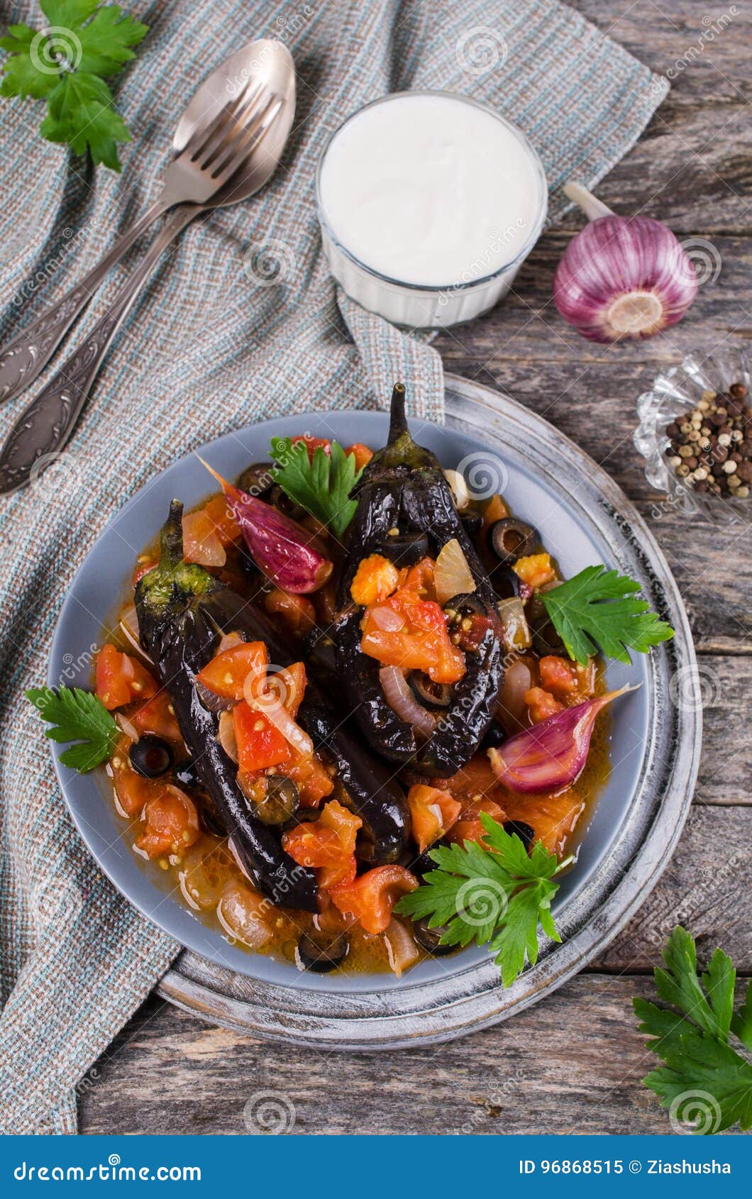 Stewed Eggplant with Vegetables Stock Image Image of parsley, plate