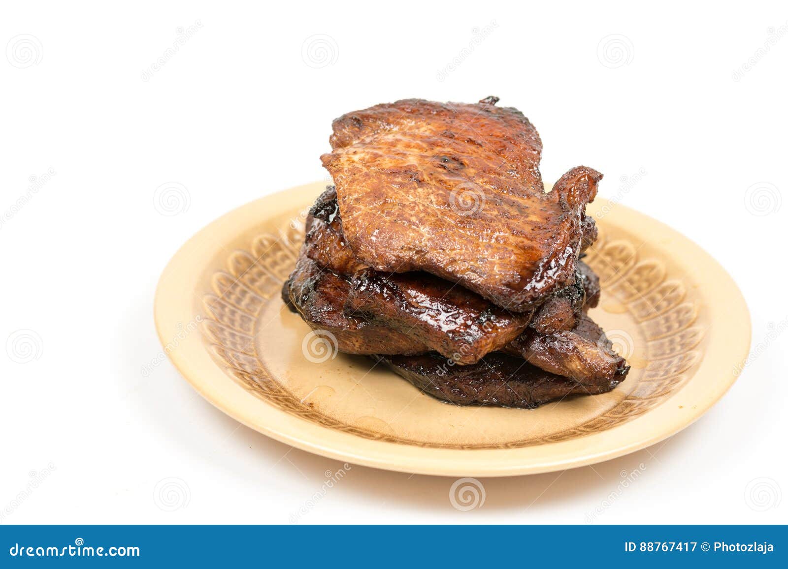 Stewed Fried Pork Chops in Worcestershire Sauce Stock Image Image of