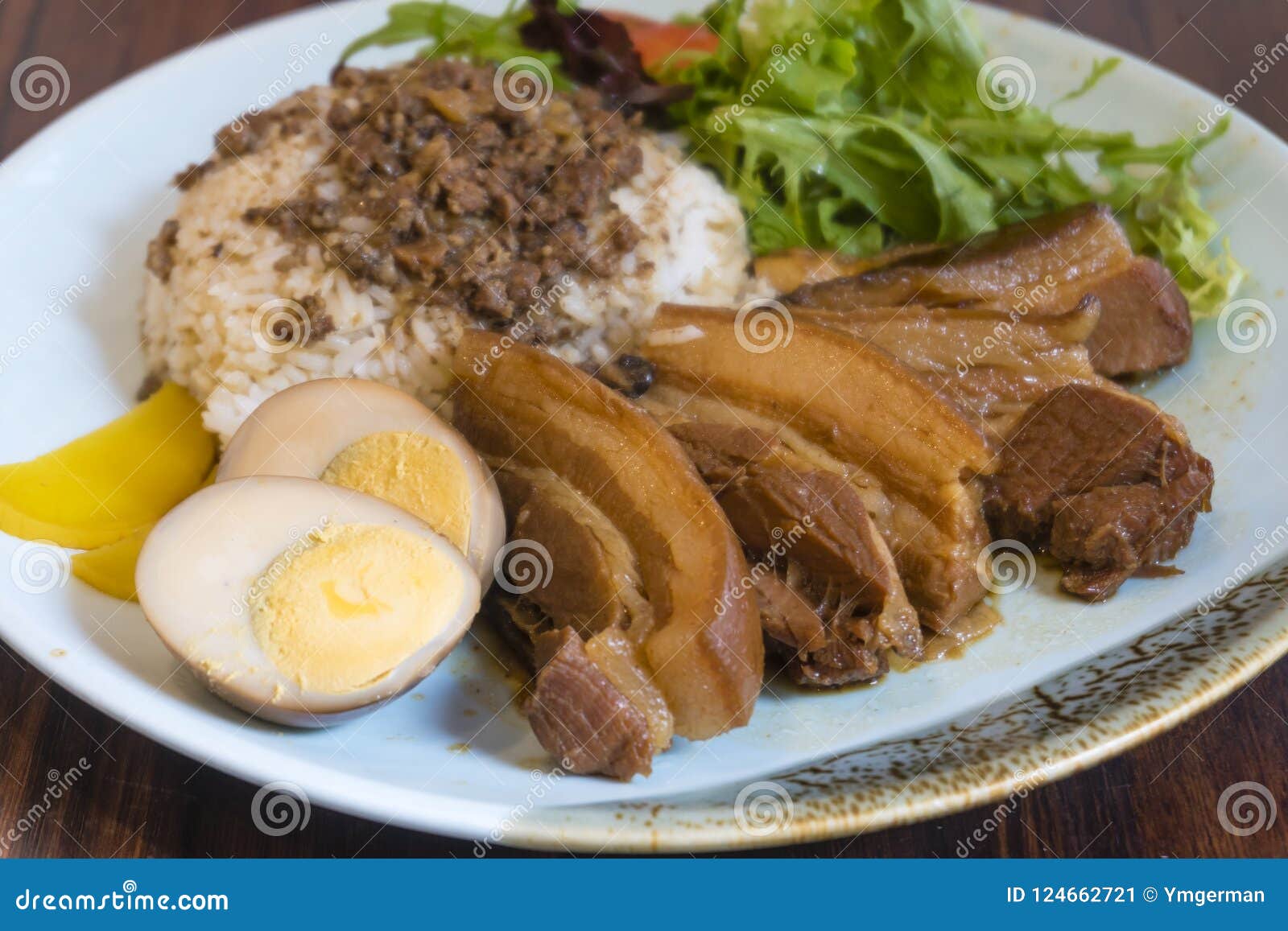 Taiwanese Slow Cook Soy Sauce Braised Pork Belly, With Rice. RoyaltyFree Stock Image