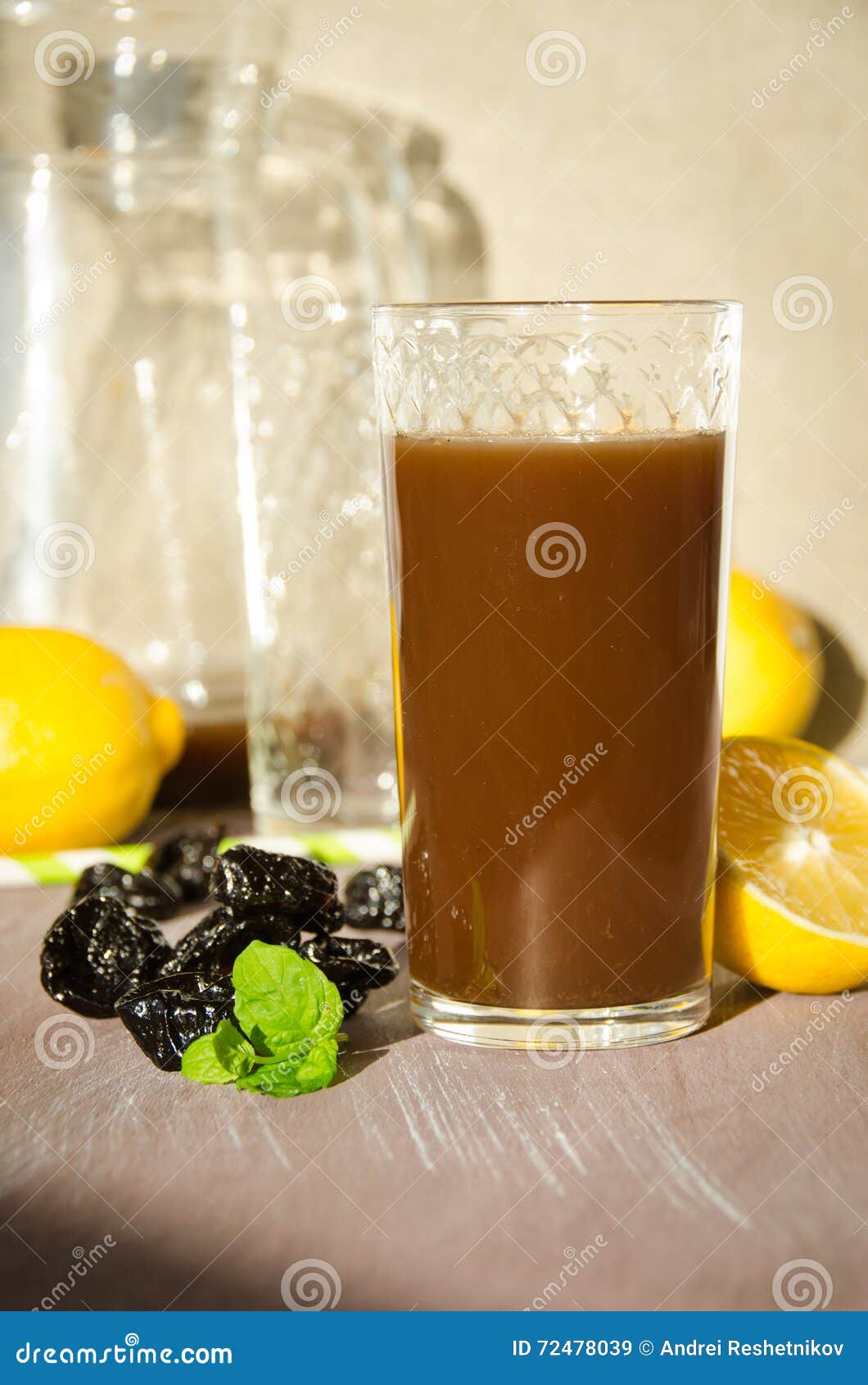 Stewed Prunes with Lemon Drinking Glass Stock Image Image of