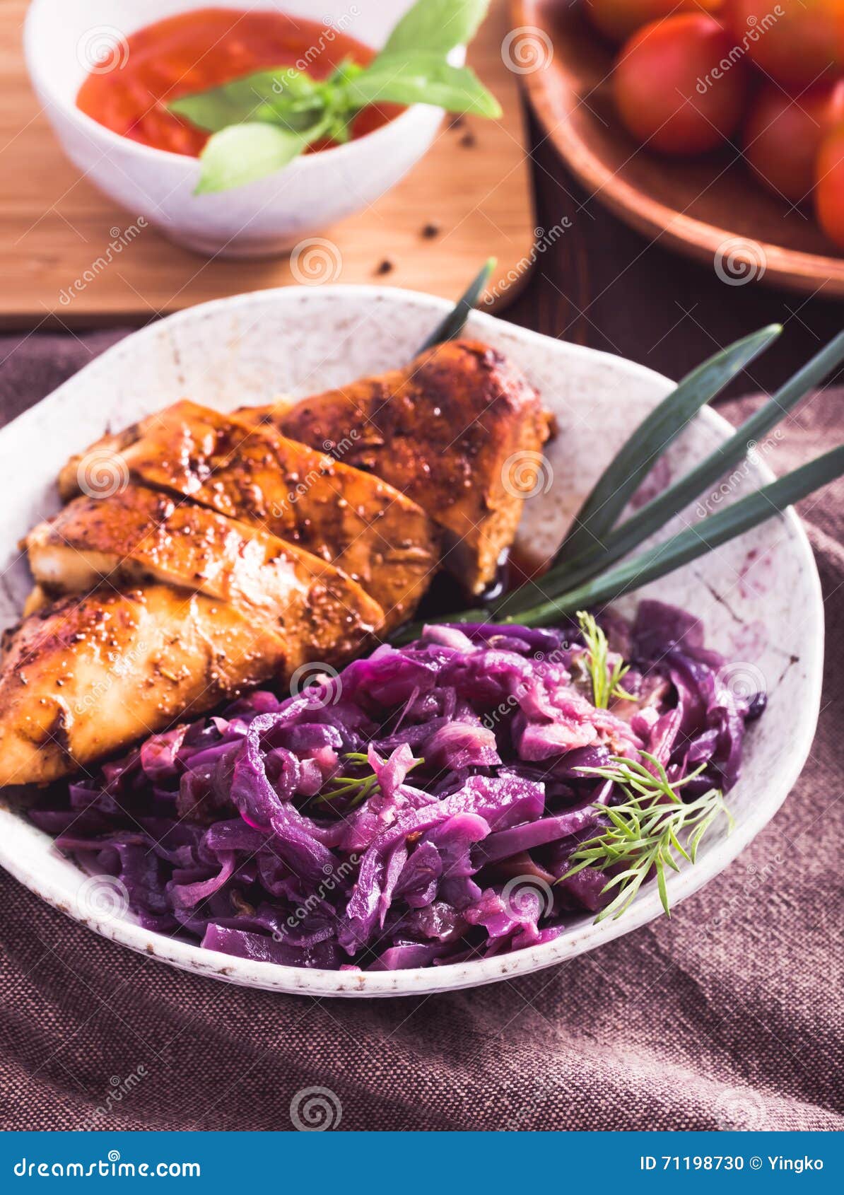 Stewed Red Cabbage and Chicken Breast Stock Photo Image of cooked