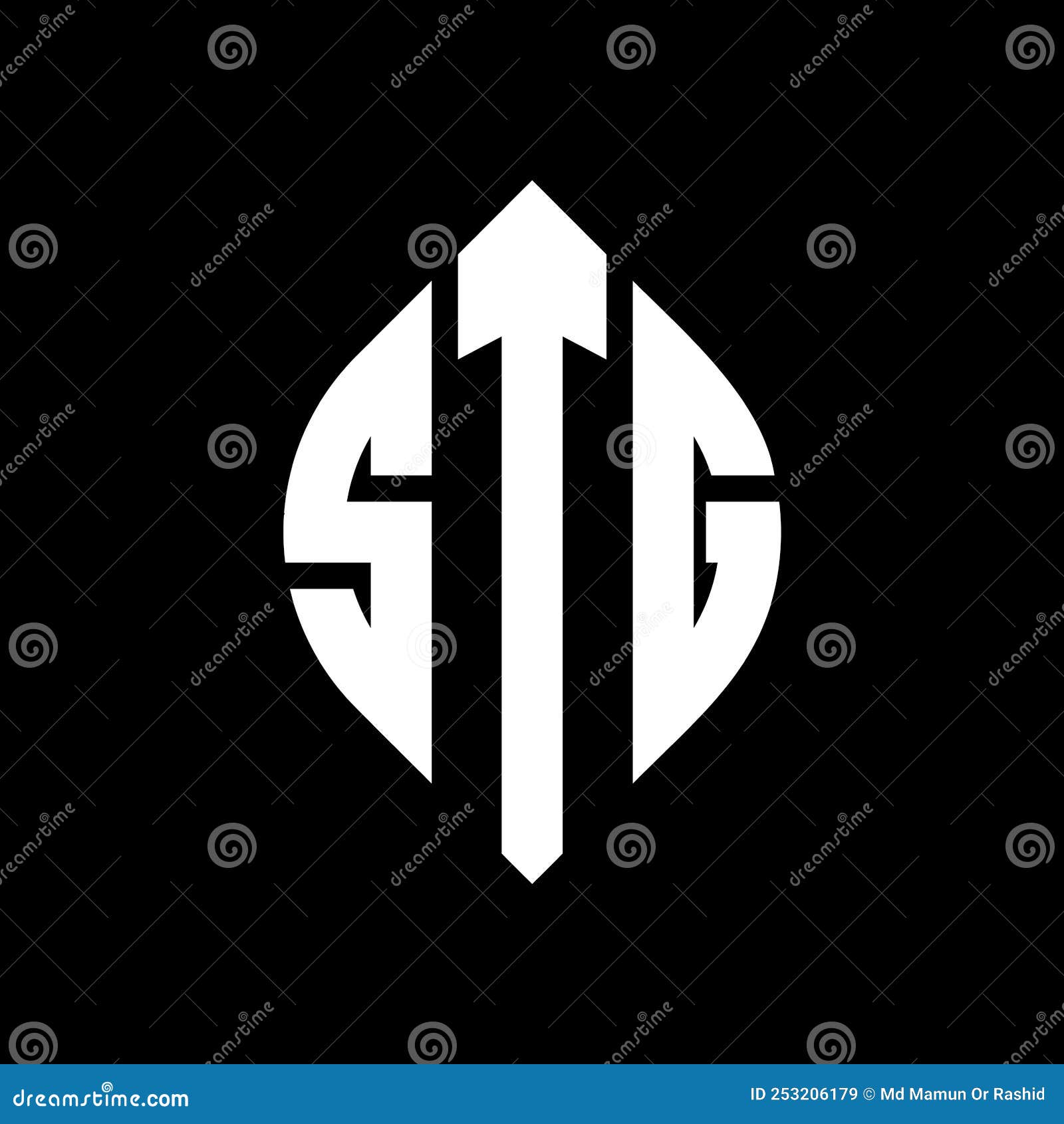 stg circle letter logo  with circle and ellipse . stg ellipse letters with typographic style. the three initials form a