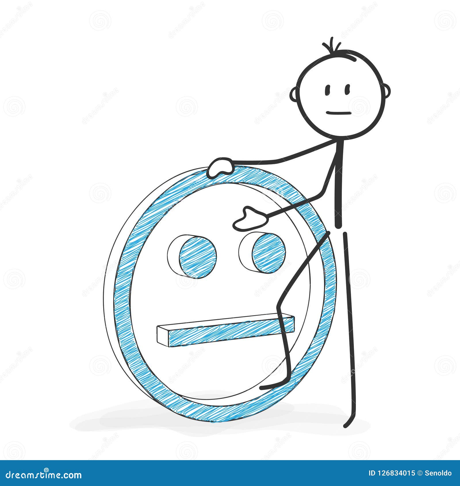 stick figure cartoon - stickman with a neutral smiley icon.