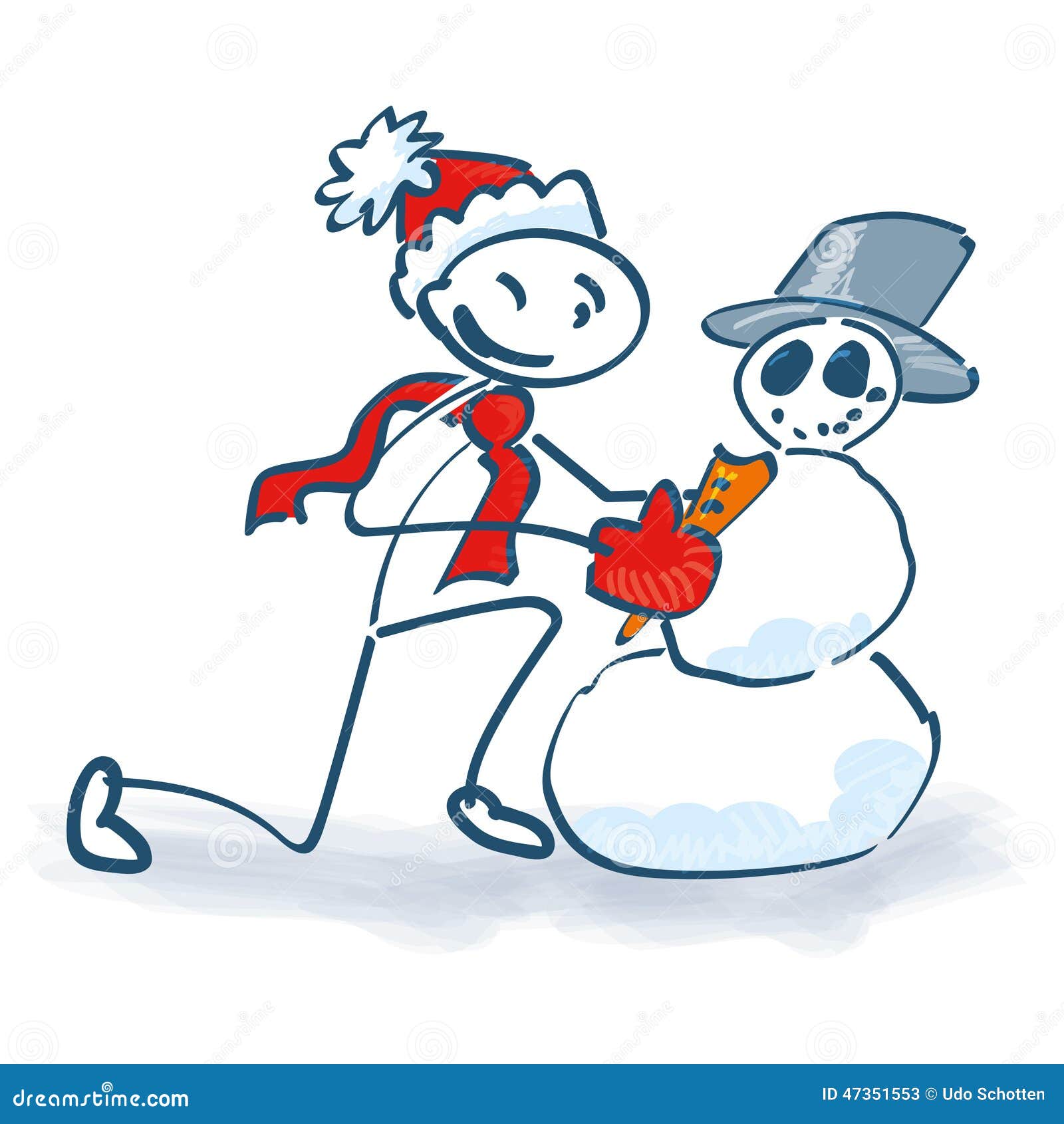 Stick Figure Builds a Snowman Stock Vector - Illustration of ...