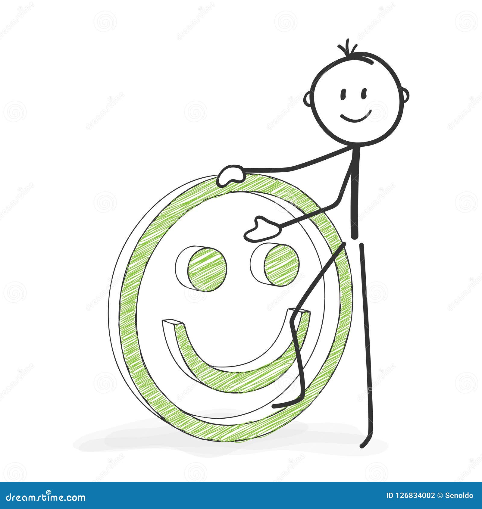 stick figure cartoon - stickman with a positive smiley icon