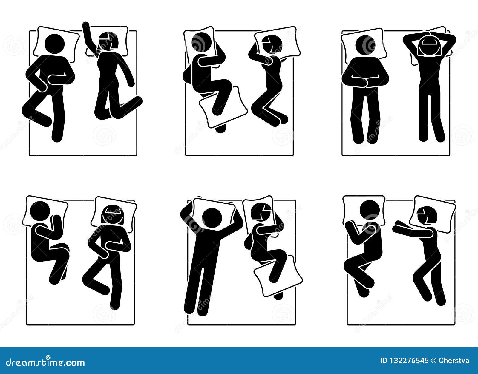 Illustration about Stick figure different sleeping positions set. 
