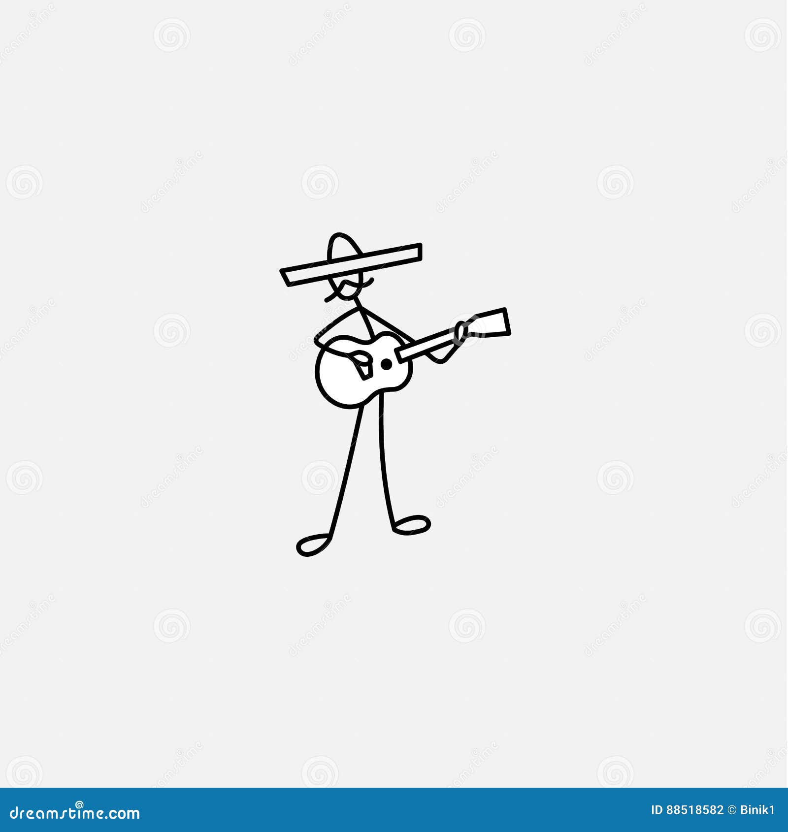 Stick Figure Man Guitarist in Sombrero Stock Vector - Illustration of ...