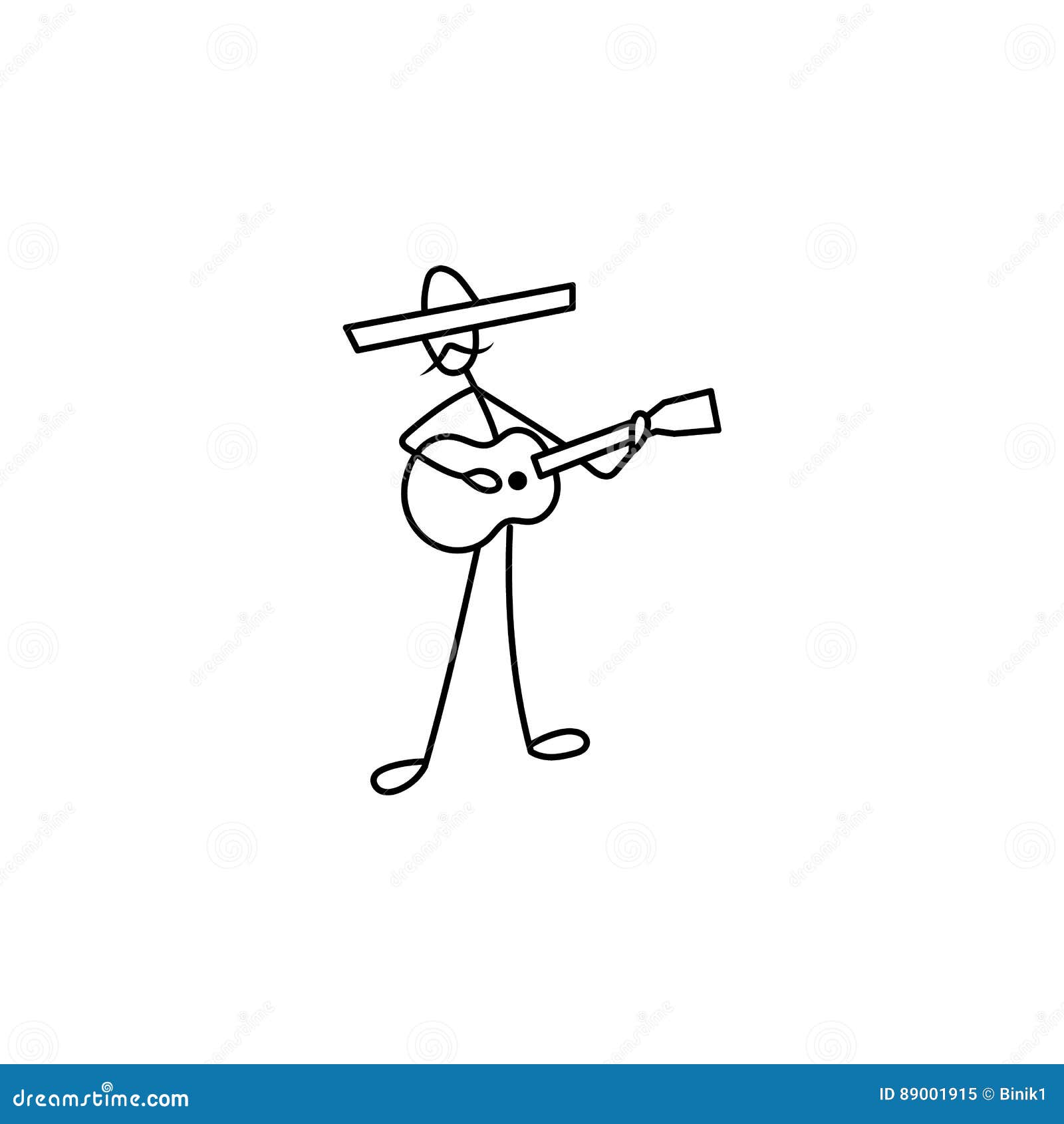 Stick Figure Man Guitarist in Sombrero Stock Vector - Illustration of ...