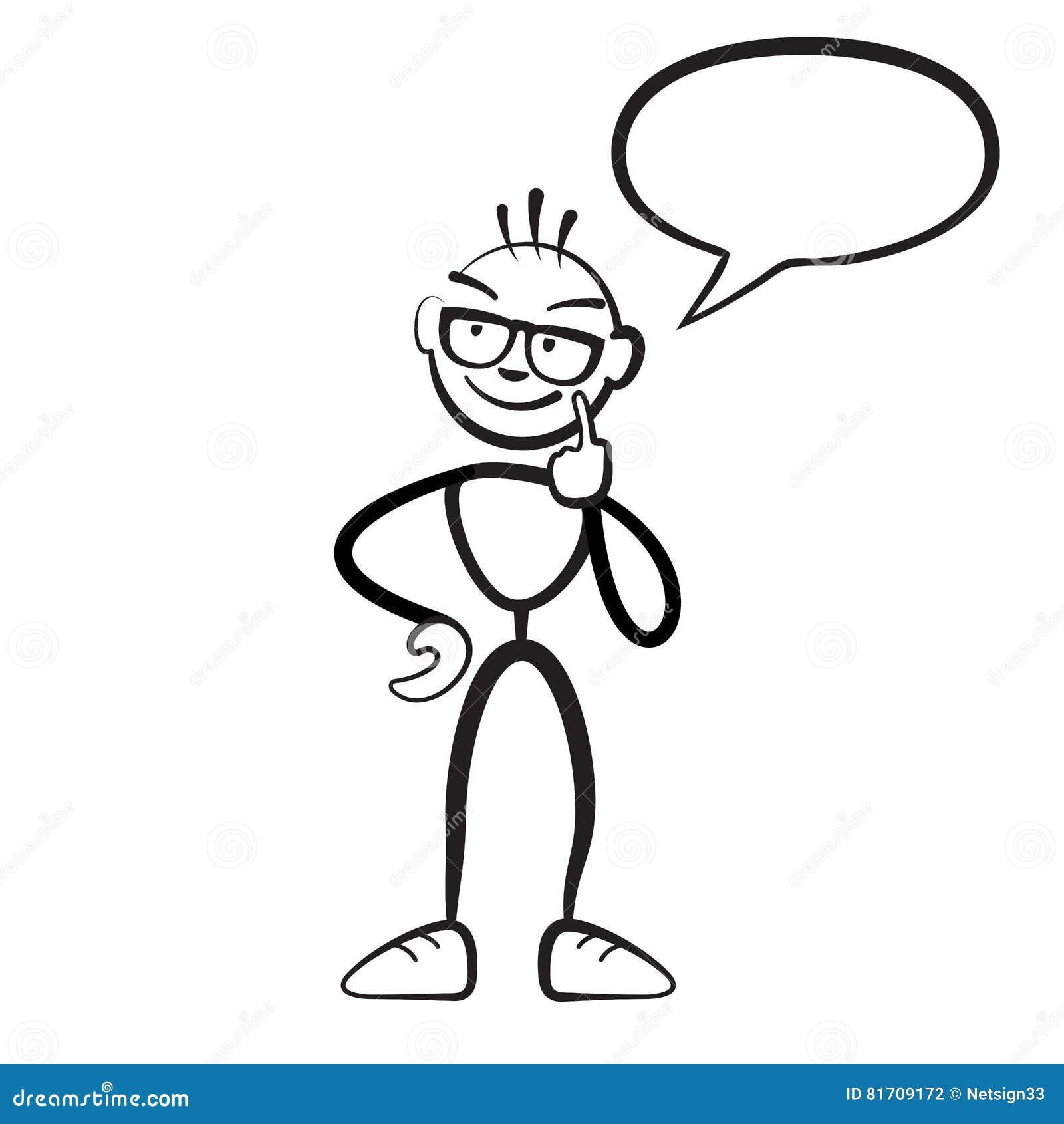 Stick Figure Man with Glasses, Vector Drawing on White Background
