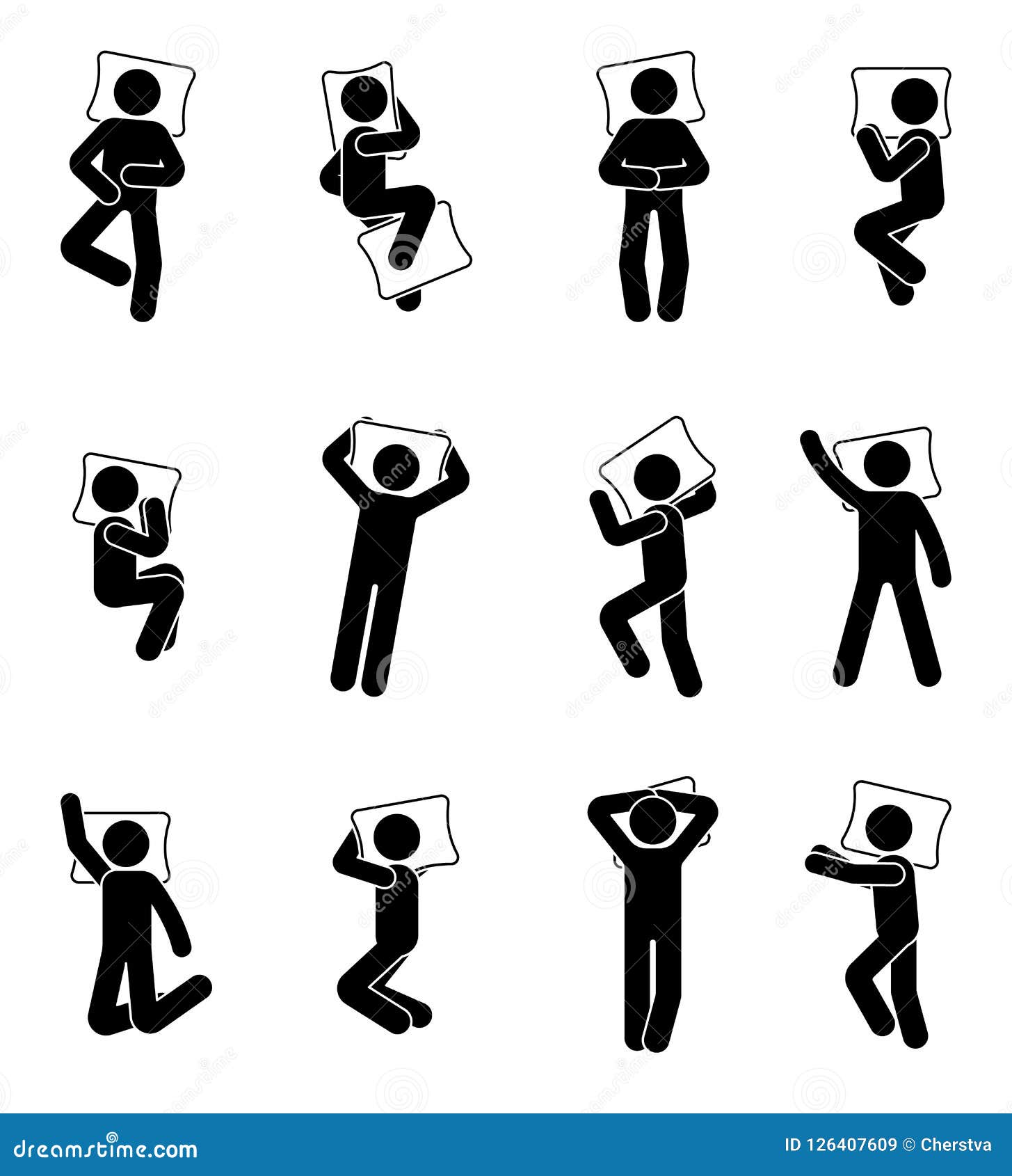 Stick Figure Man Sleeping Icon Set Deferent Positions Single Male In