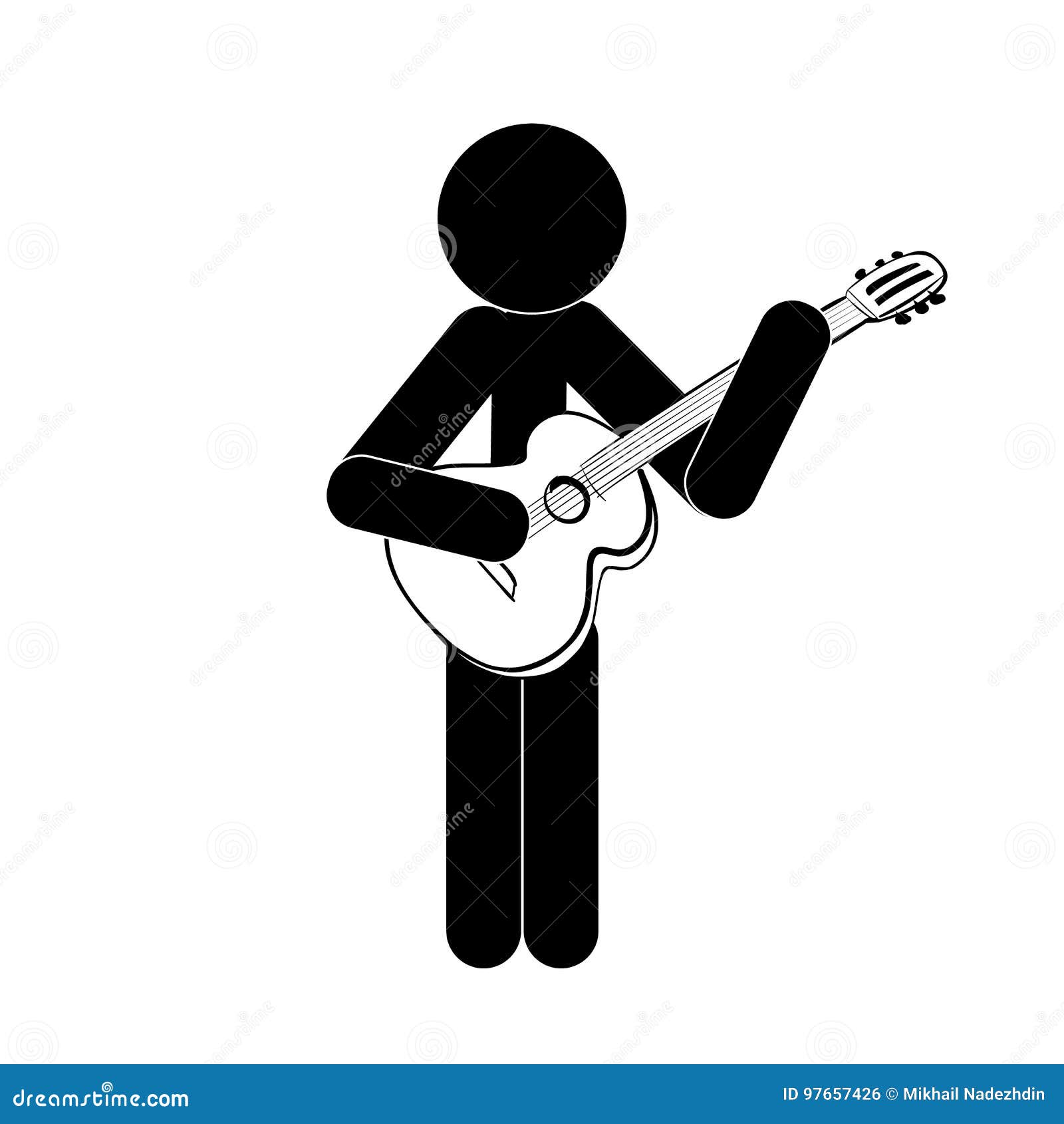 Stick Figure Man Stands and Plays the Classical Guitar Stock Vector Illustration of music