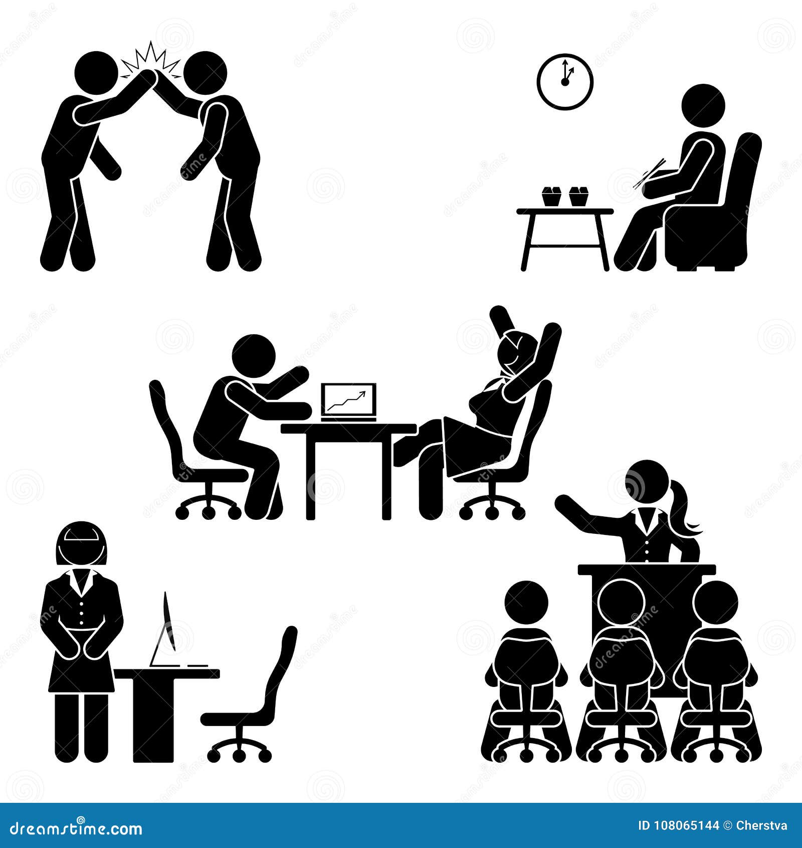Stick Figure Office Poses Set. Business Finance Workplace Support ...