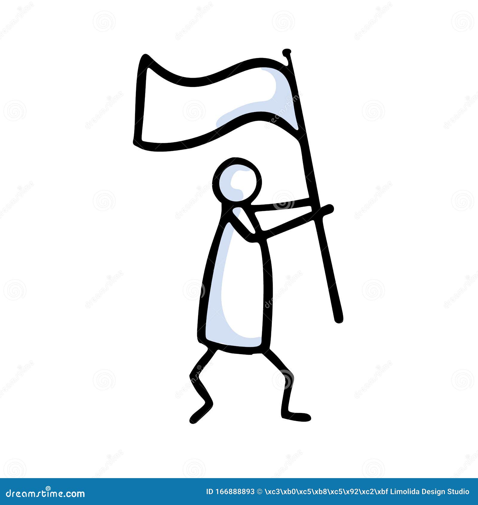 Stick Figure Person Waving Flag. Hand Drawn Isolated Human Doodle Icon ...