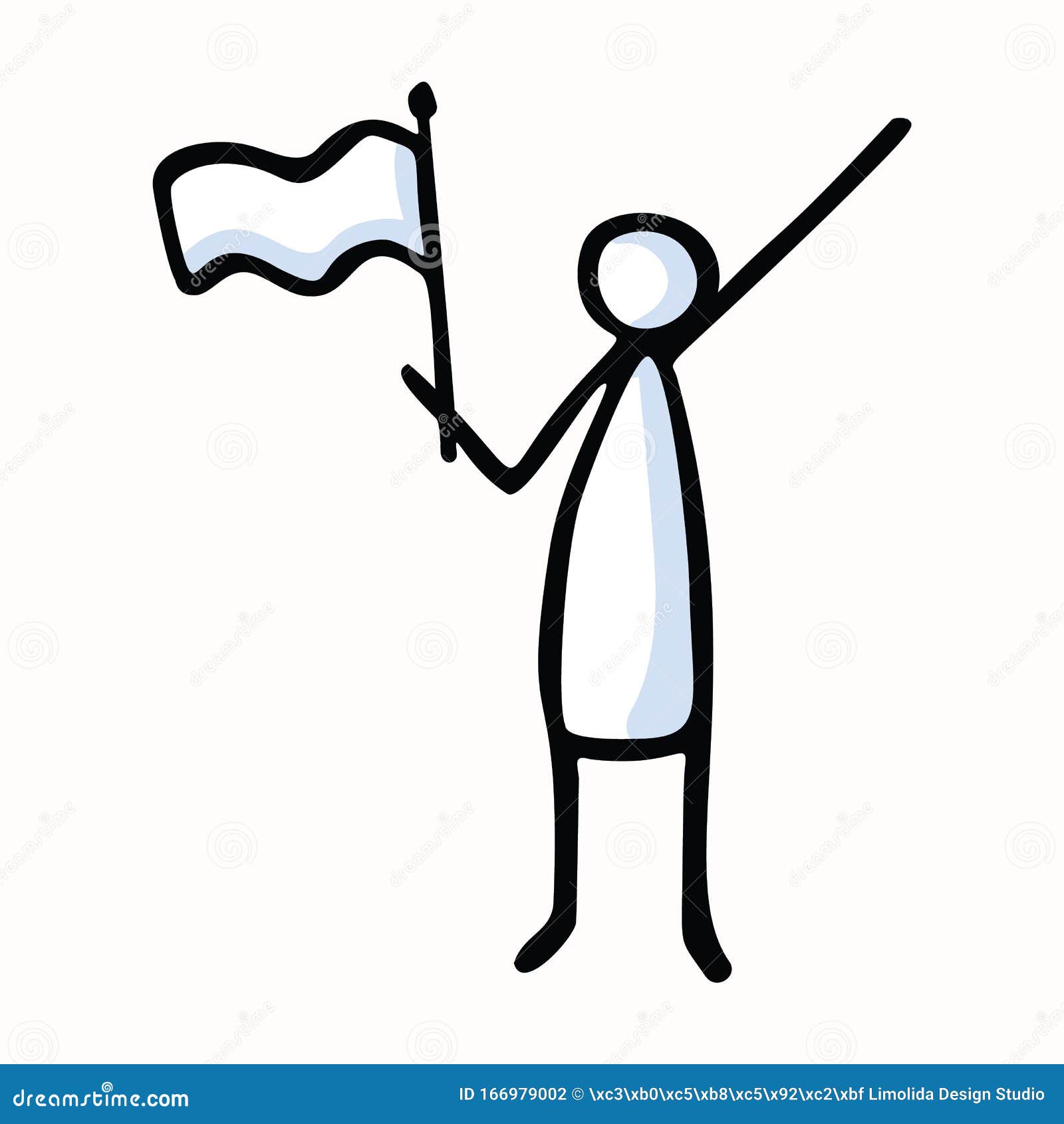 Stick Figure Person Waving Flag. Hand Drawn Isolated Human Doodle Icon ...