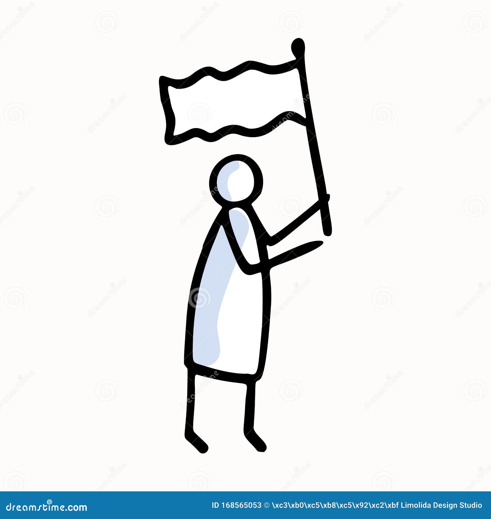 Stick Figure Person Waving Flag. Hand Drawn Isolated Human Doodle Icon ...