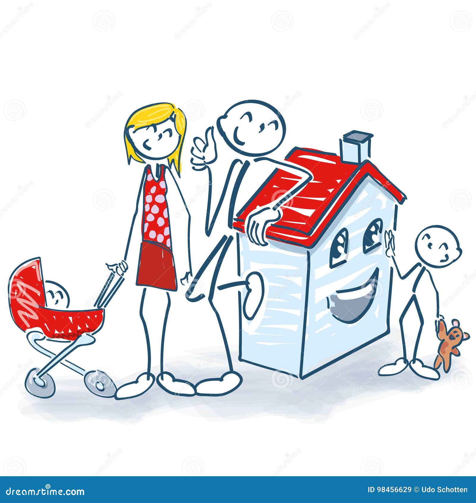 stick figures with house and home for small family
