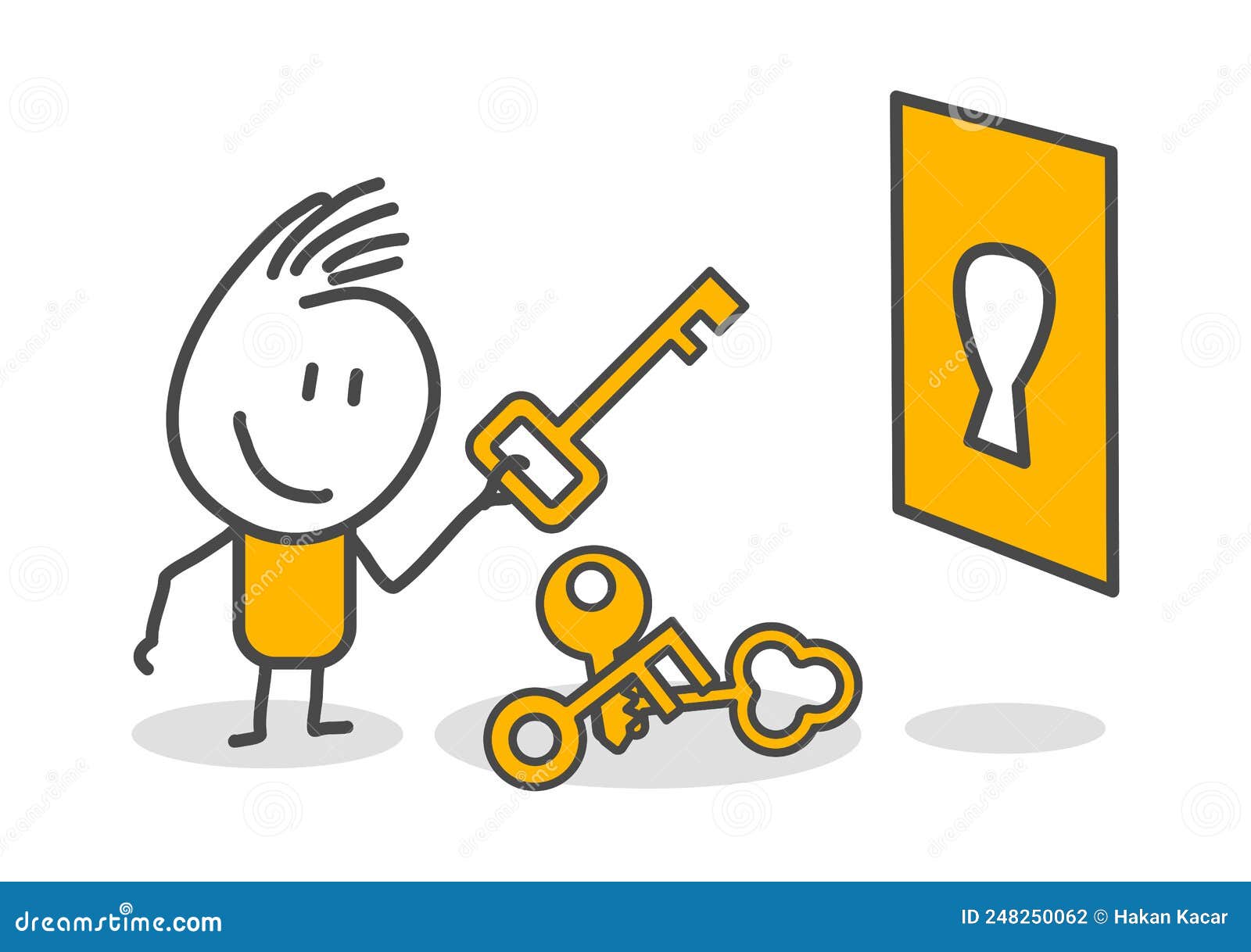 Locked Door, Person Bringing Key, Concept of Problem and Solution, Vector  Cartoon Stick Figure Illustration Stock Vector - Illustration of business,  house: 234193612