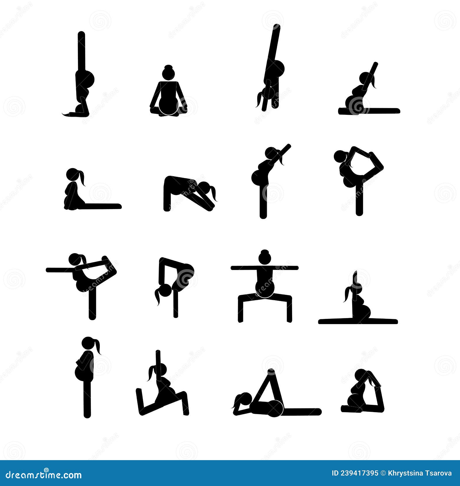 Stick Figures. Pregnant Woman Doing Yoga Poses Stock Vector ...