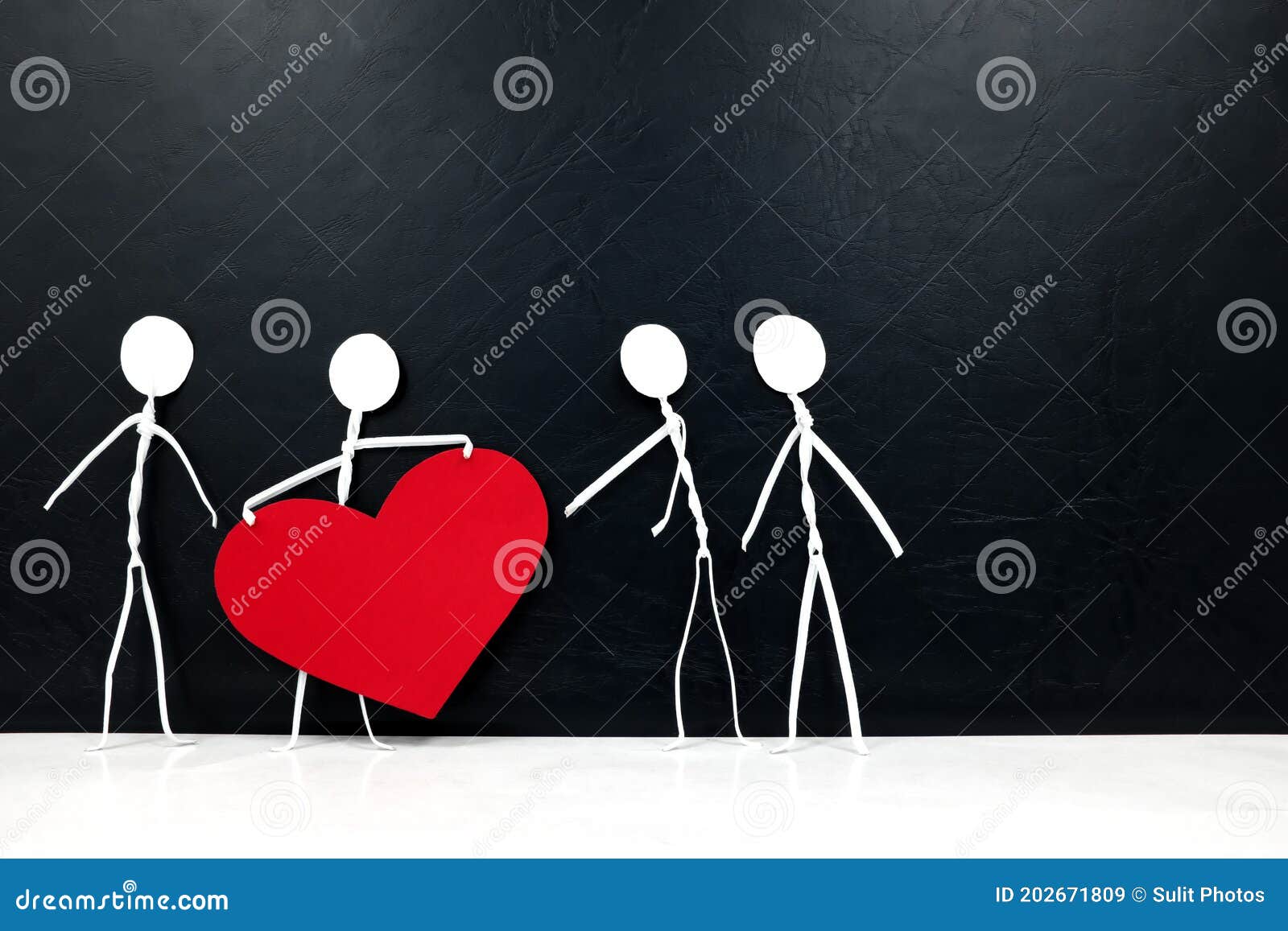 stick man holding big red heart  while giving to other people. share love and kindness, give hope, helping others concept.