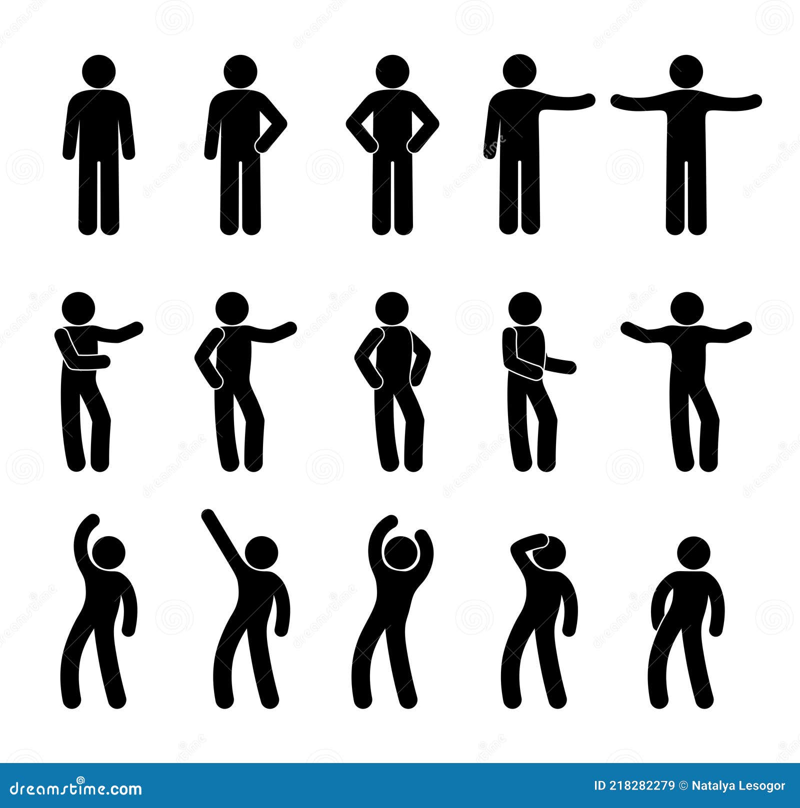 Stick Figure Stickman Stick Man Basic Human Actions Positions Poses  Postures Standing Sitting Thinking Waving Pictogram Icons PNG SVG Vector