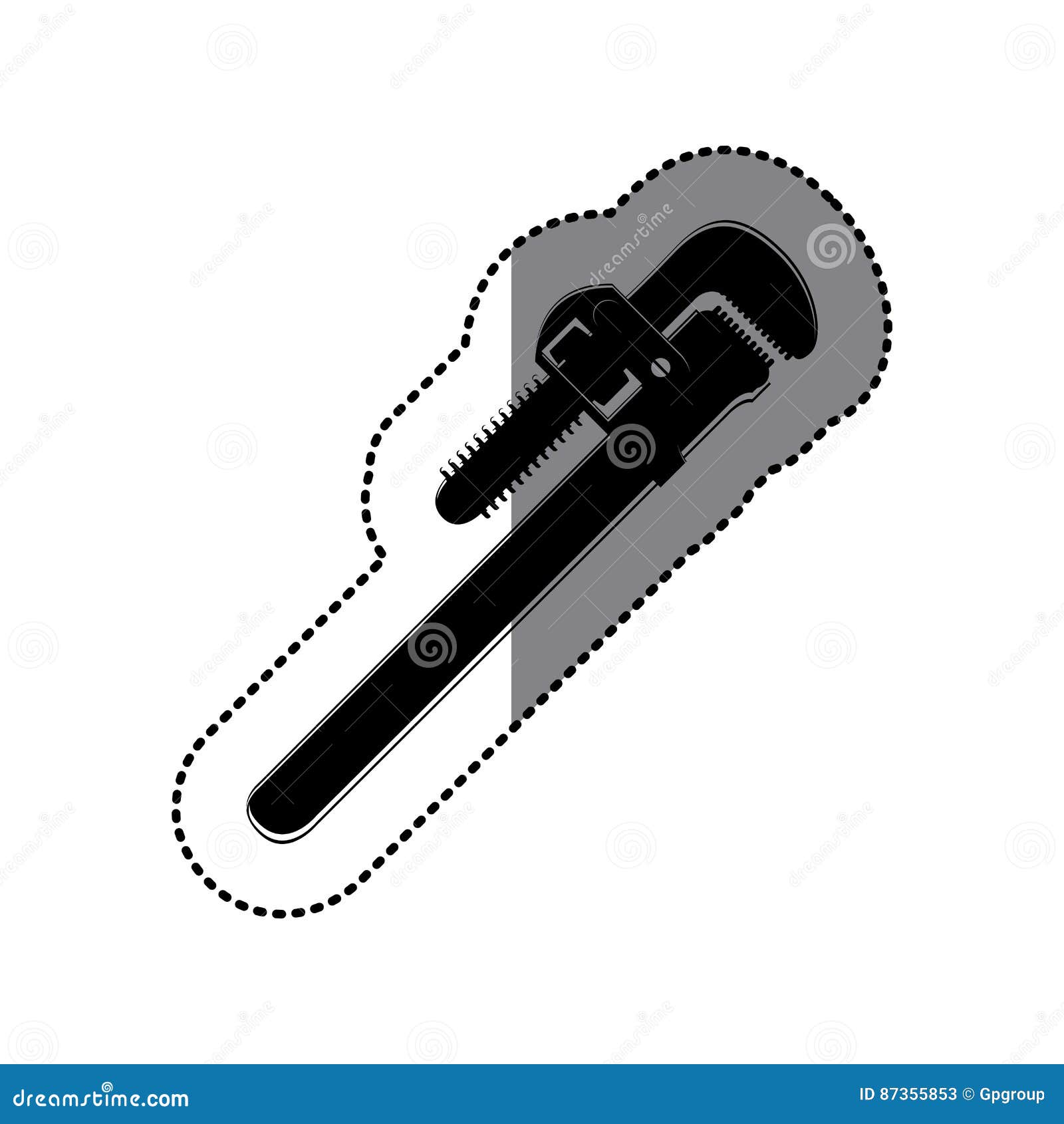 Sticker Black Silhouette with Pipe Wrench Tool Stock Illustration