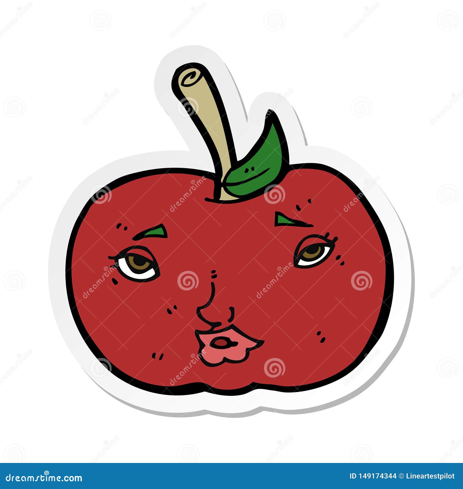 Sticker of a Cartoon Apple with Face Stock Vector Illustration of