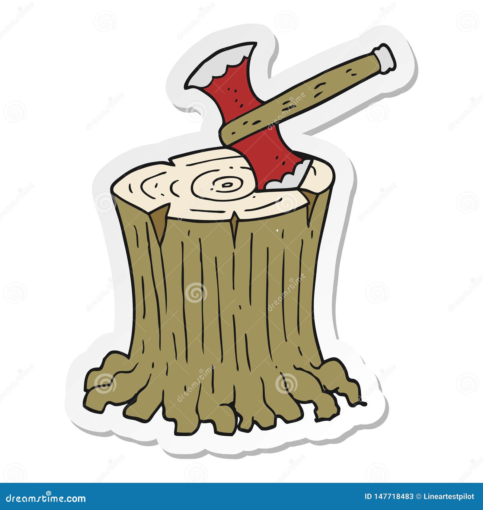 Sticker of a Cartoon Axe in Tree Stump Stock Vector Illustration of
