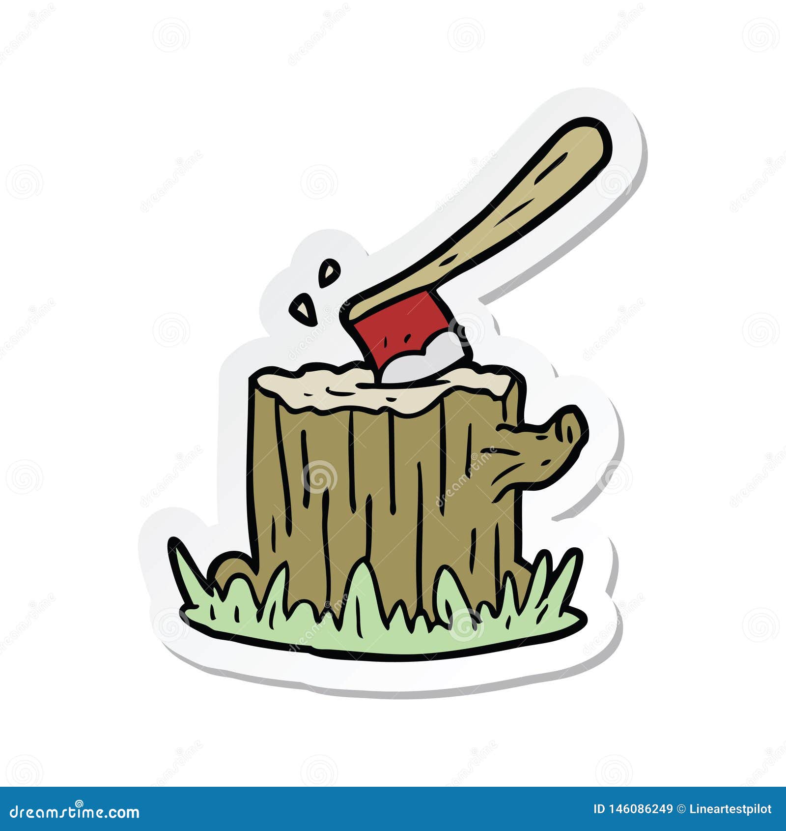 Sticker of a Cartoon Axe in Tree Stump Stock Vector Illustration of