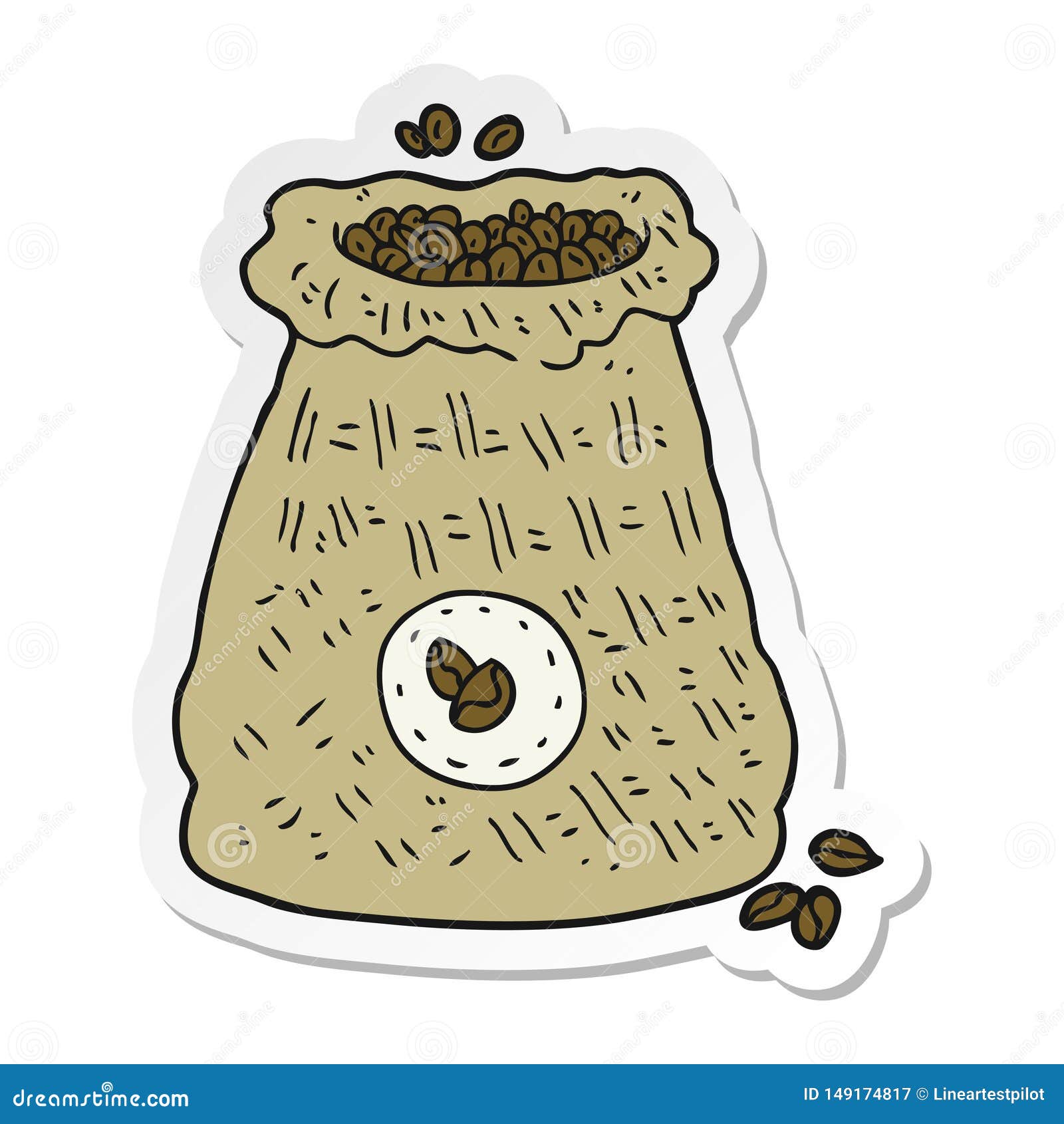 Sticker of a Cartoon Bag of Coffee Beans Stock Vector Illustration of
