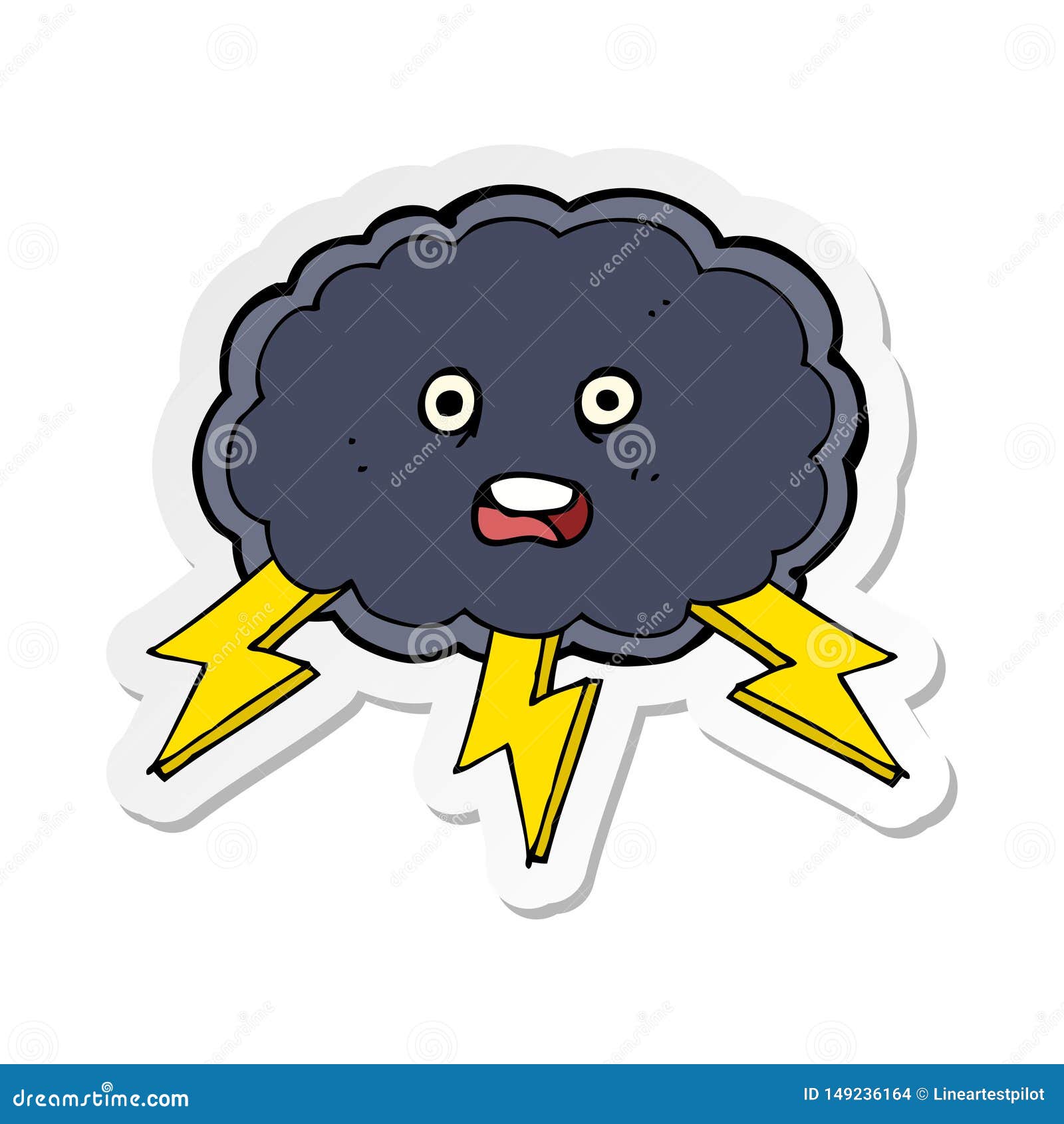 Sticker of a Cartoon Cloud and Lightning Bolt Symbol Stock Vector ...
