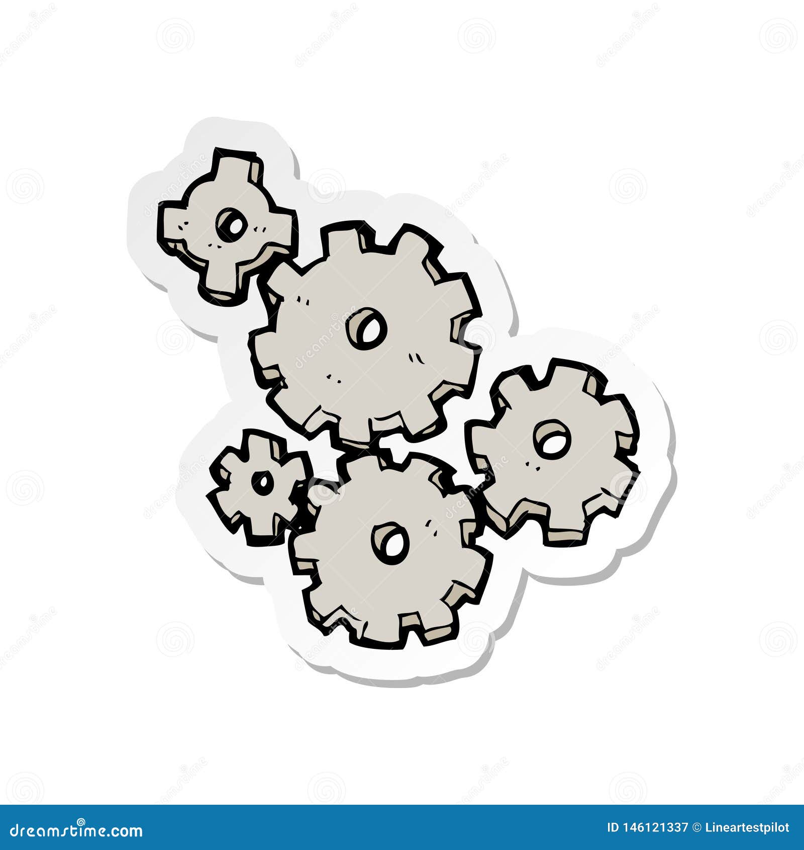Sticker of a Cartoon Cogs and Gears Stock Vector - Illustration of hand