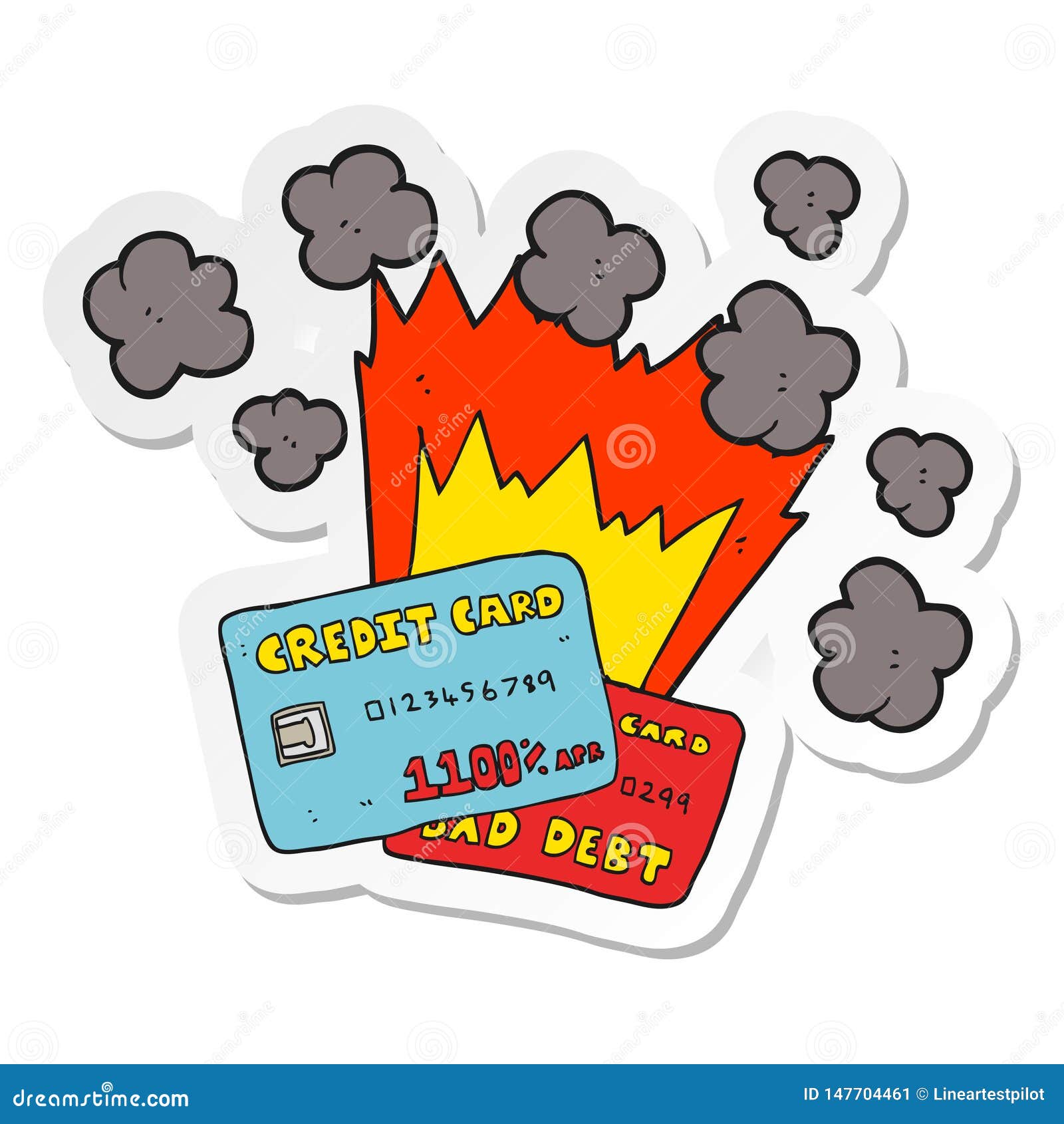 Sticker of a Cartoon Credit Card Debt Stock Vector - Illustration of