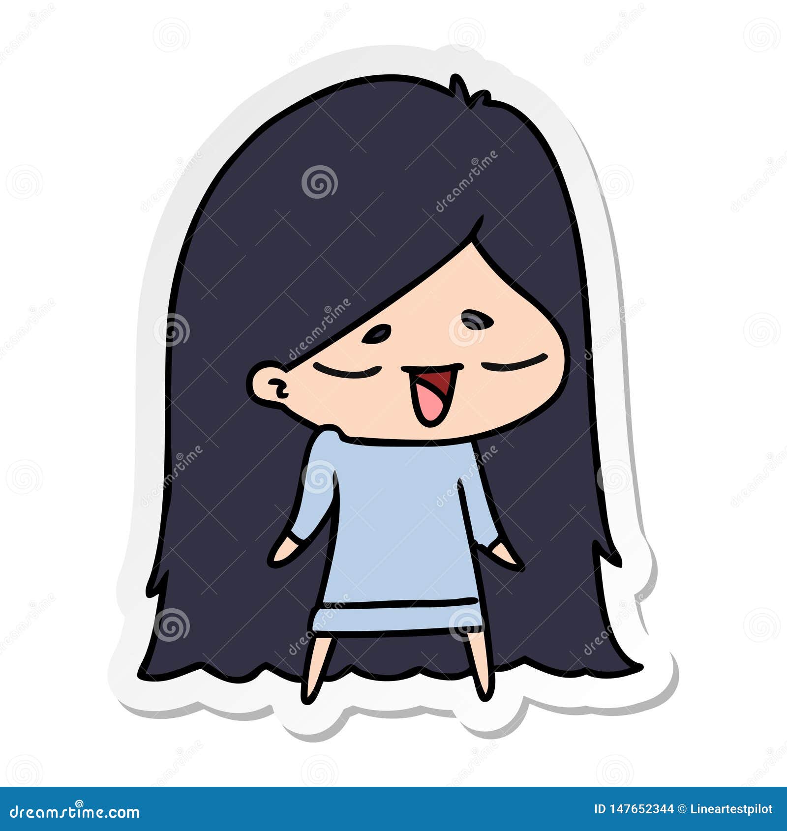 Sticker Cartoon of Cute Kawaii Long Haired Girl Stock Vector - Illustration  of quirky, long: 147652344