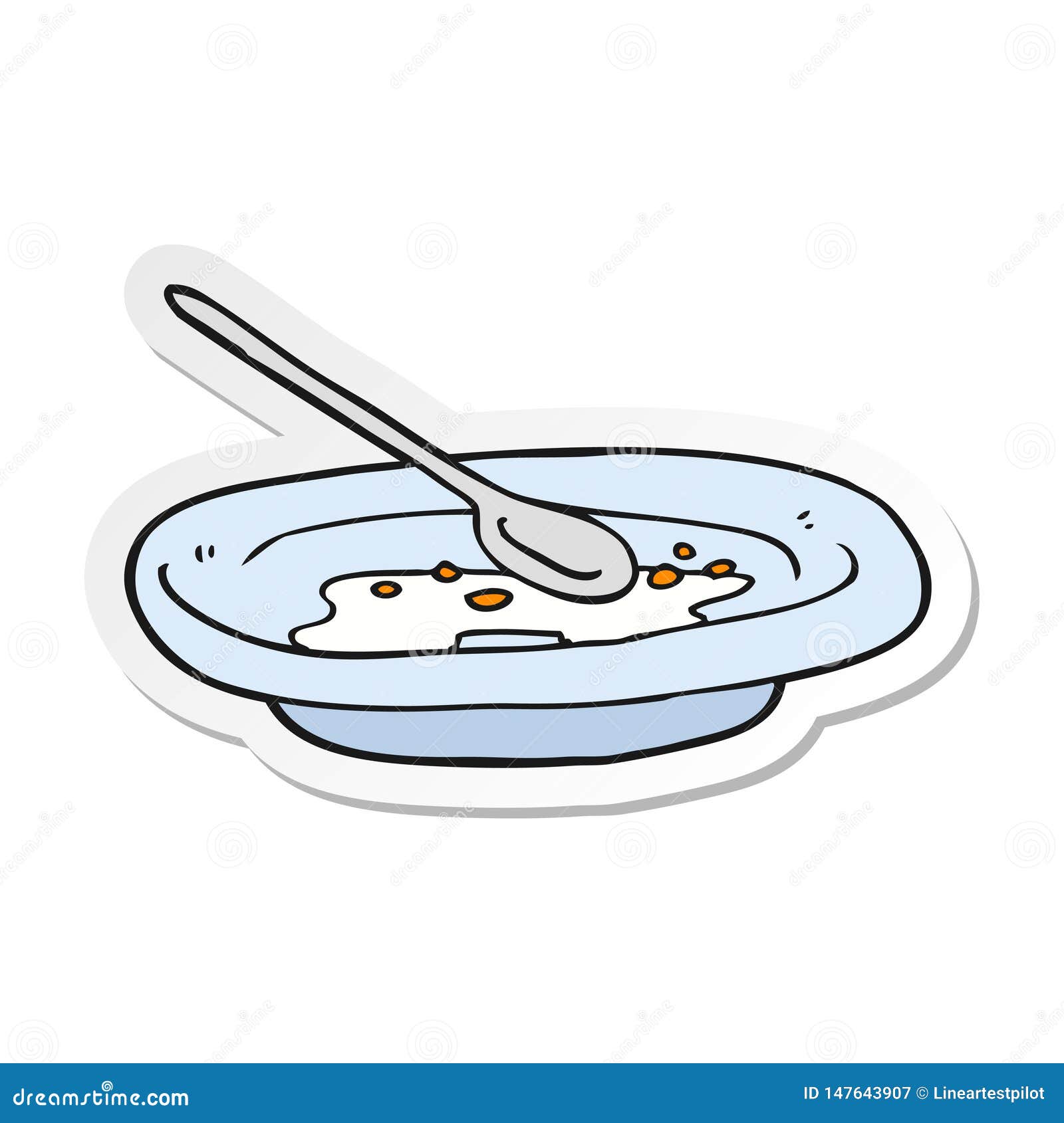 Sticker of a Cartoon Empty Cereal Bowl Stock Vector Illustration of cartoon, freehand 147643907