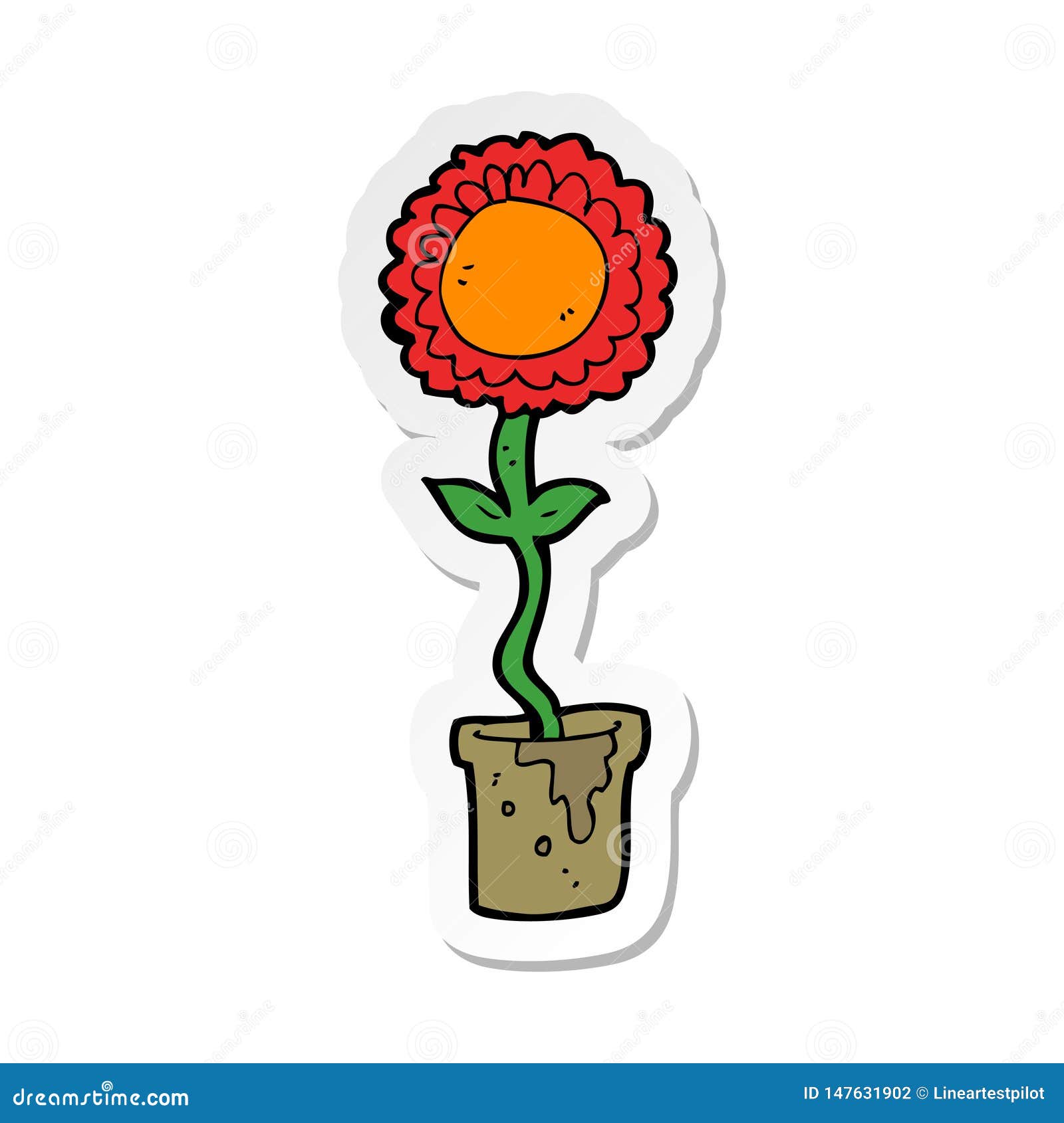 Sticker of a Cartoon Flower with Face Stock Vector Illustration of