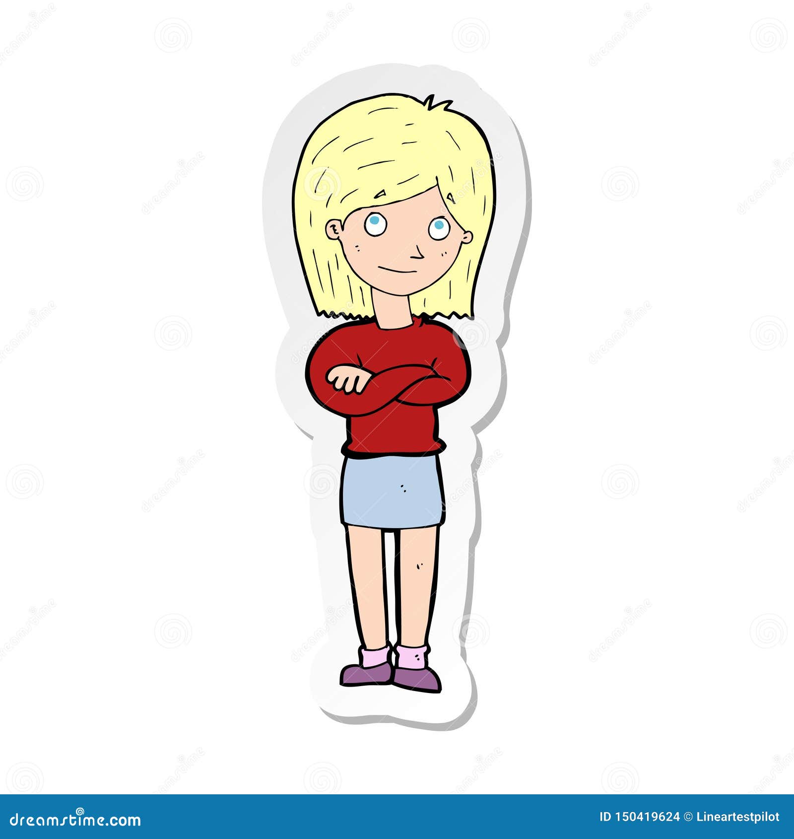 Sticker of a Cartoon Friendly Girl Rolling Eyes Stock Vector