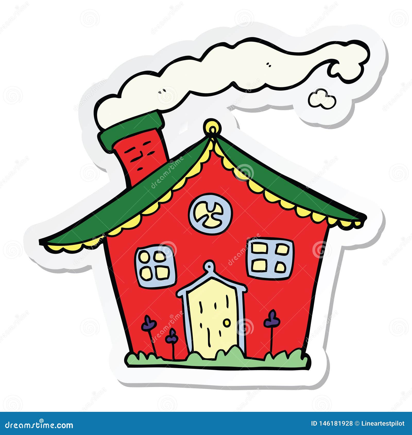 Sticker of a cartoon house stock vector. Illustration of label 146181928