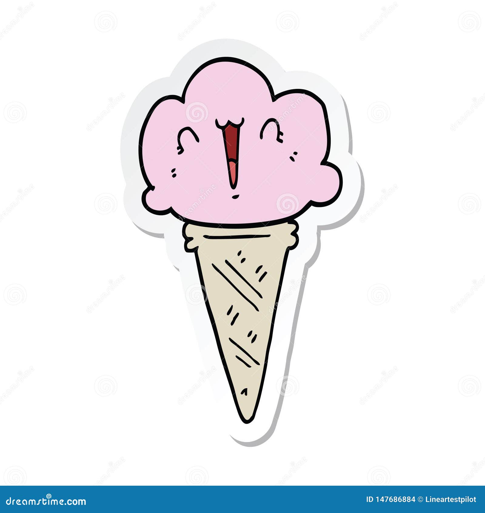 Sticker of a Cartoon Ice Cream with Face Stock Vector - Illustration of  freehand, stick: 147686884