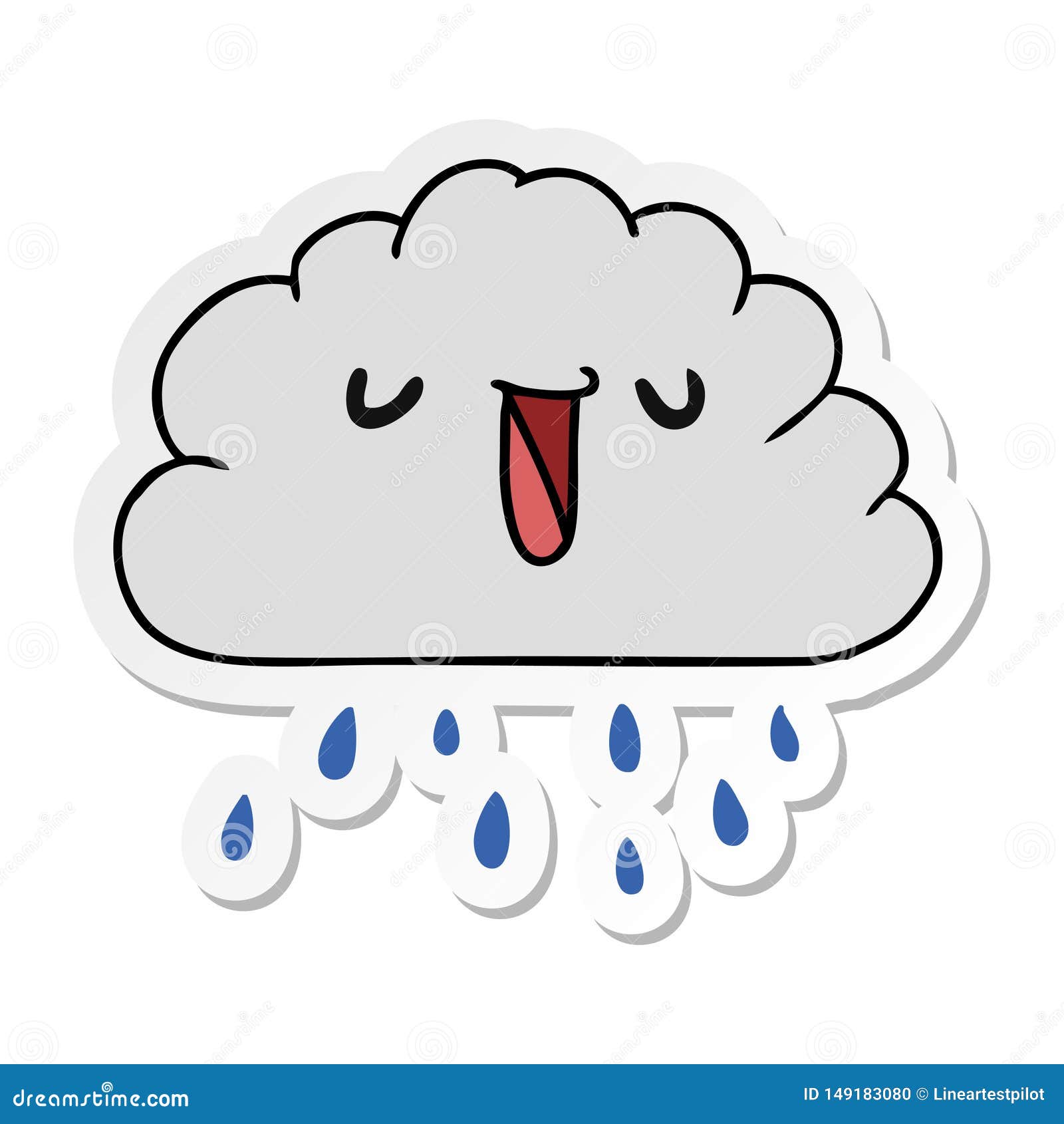 Sticker Cartoon Kawaii Weather Rain Cloud Stock Vector - Illustration ...