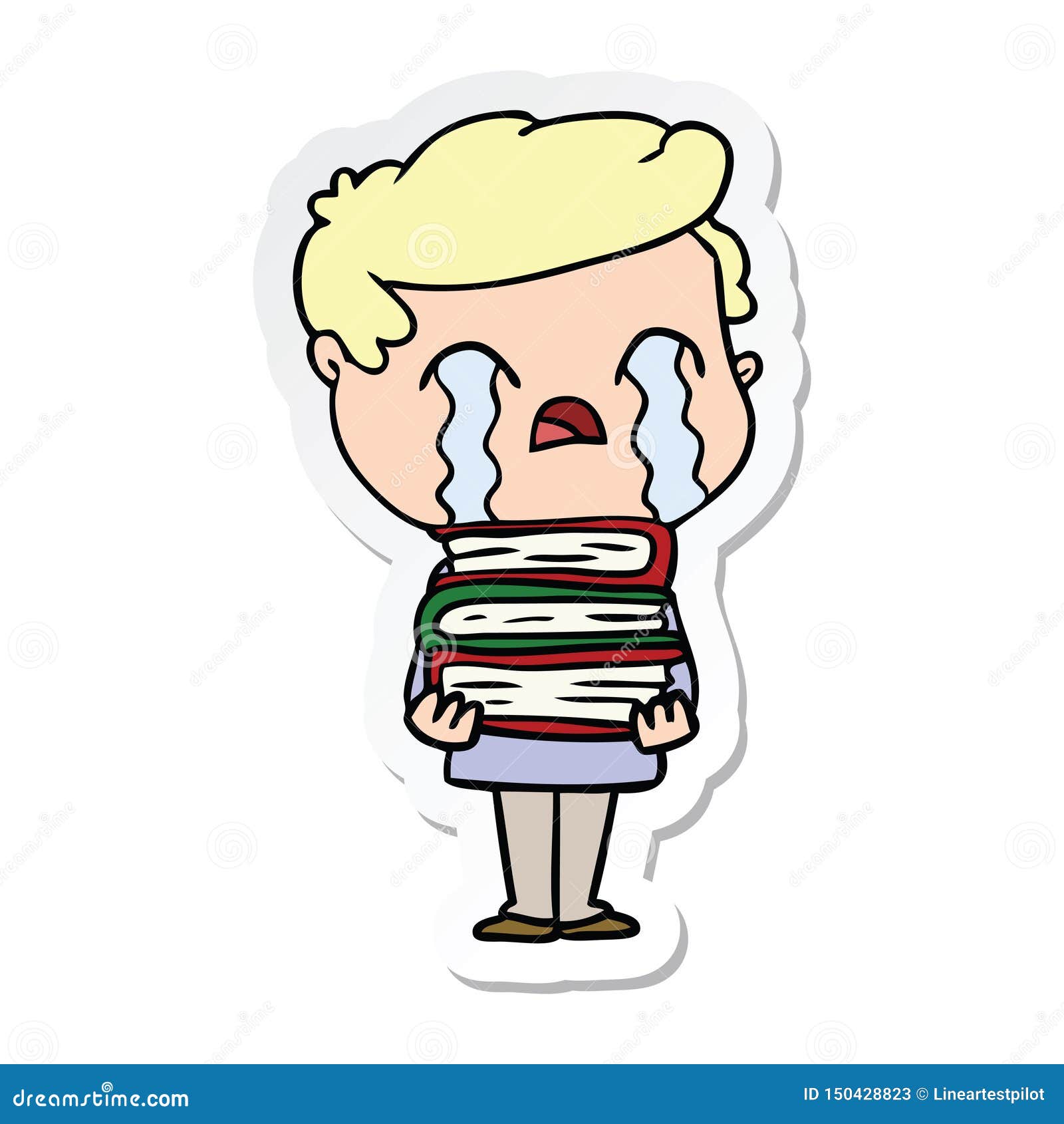 Man Male Boy Crying Upset Depressed Unhappy Tears Cute Cartoon Sticker  Stick Icon Decal Label Drawing Illustration Retro Doodle Freehand Free Hand  Drawn Quirky Art Artwork Funny Character Student Studying Stack Books