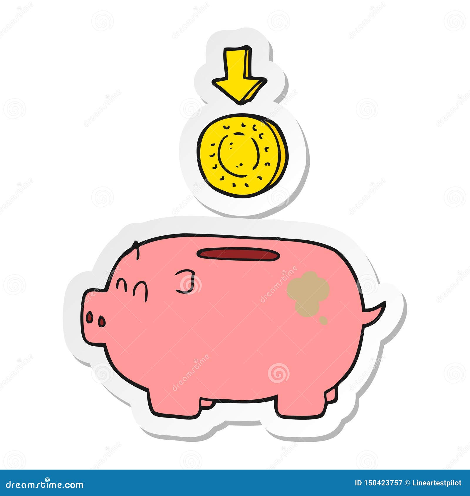 Sticker of a Cartoon Piggy Bank Stock Vector Illustration of drawn