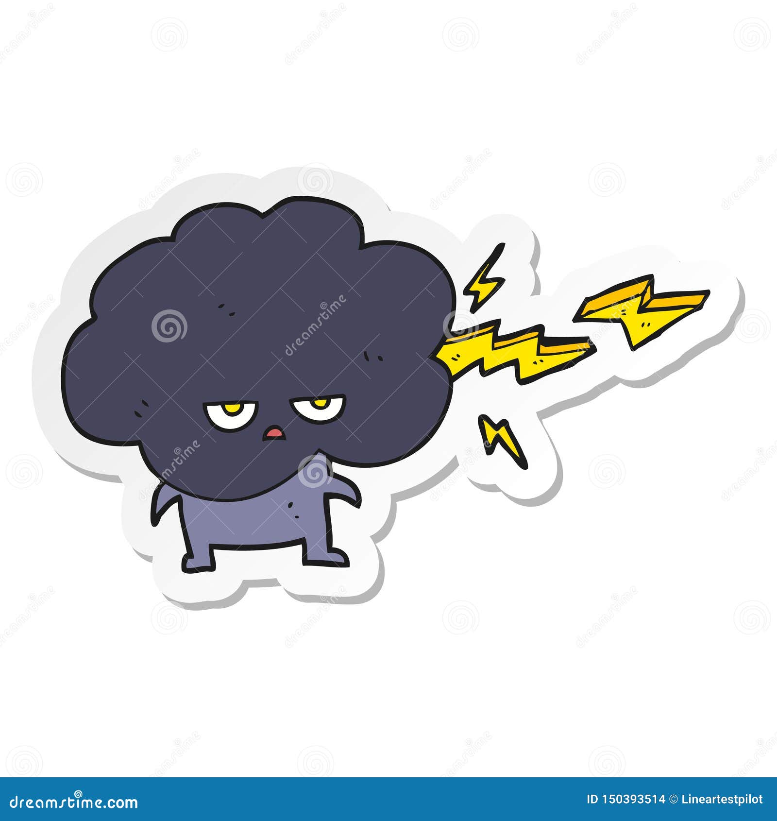 Sticker of a Cartoon Raincloud Character Shooting Lightning Stock ...