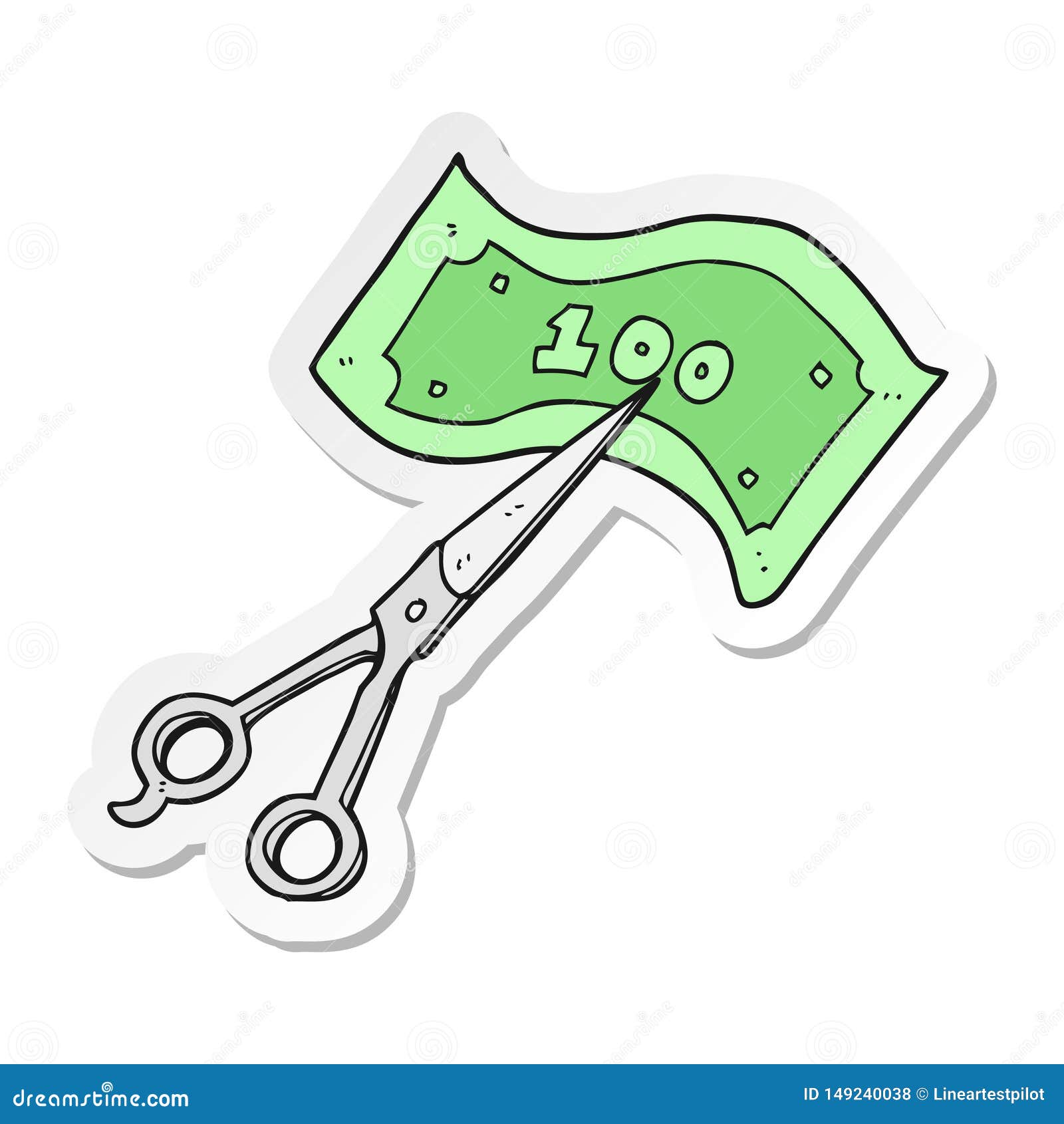 Sticker of a Cartoon Scissors Cutting Money Stock Vector - Illustration ...
