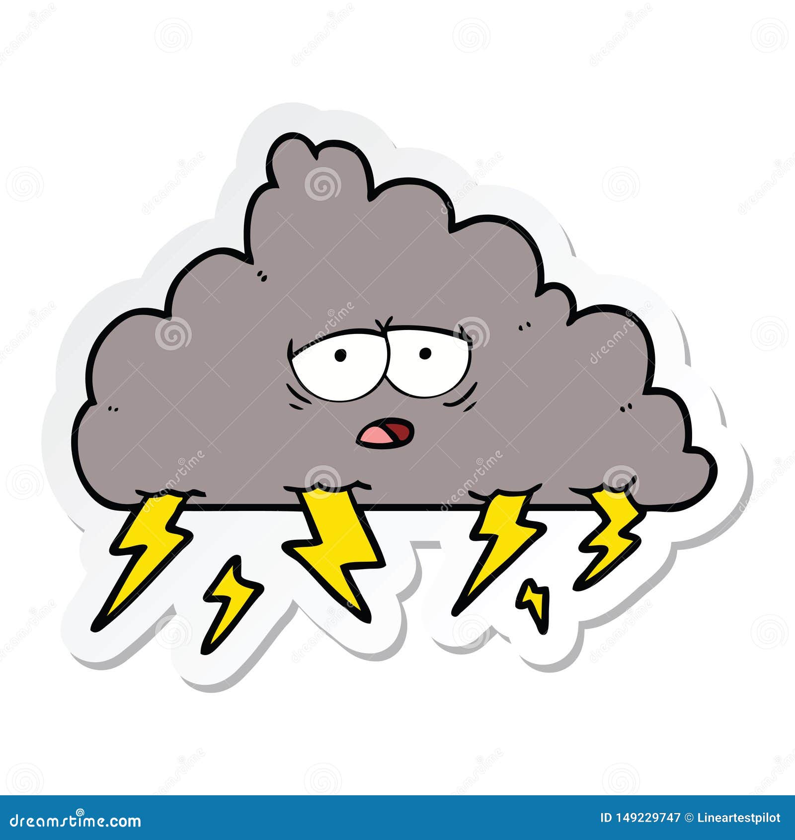 Sticker of a Cartoon Storm Cloud Stock Vector - Illustration of quirky ...