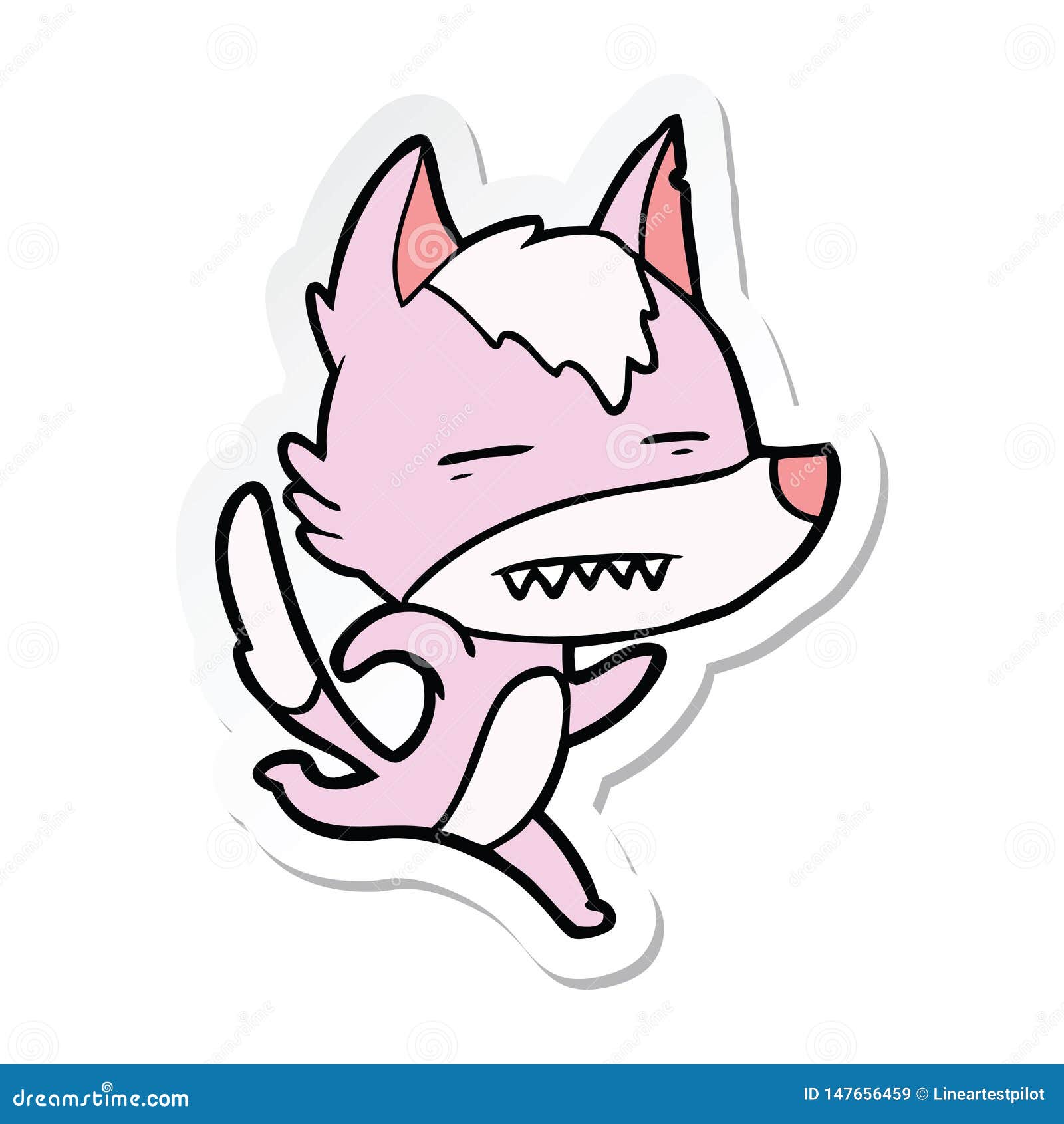 Sticker of a Cartoon Wolf Running Showing Teeth Stock Vector